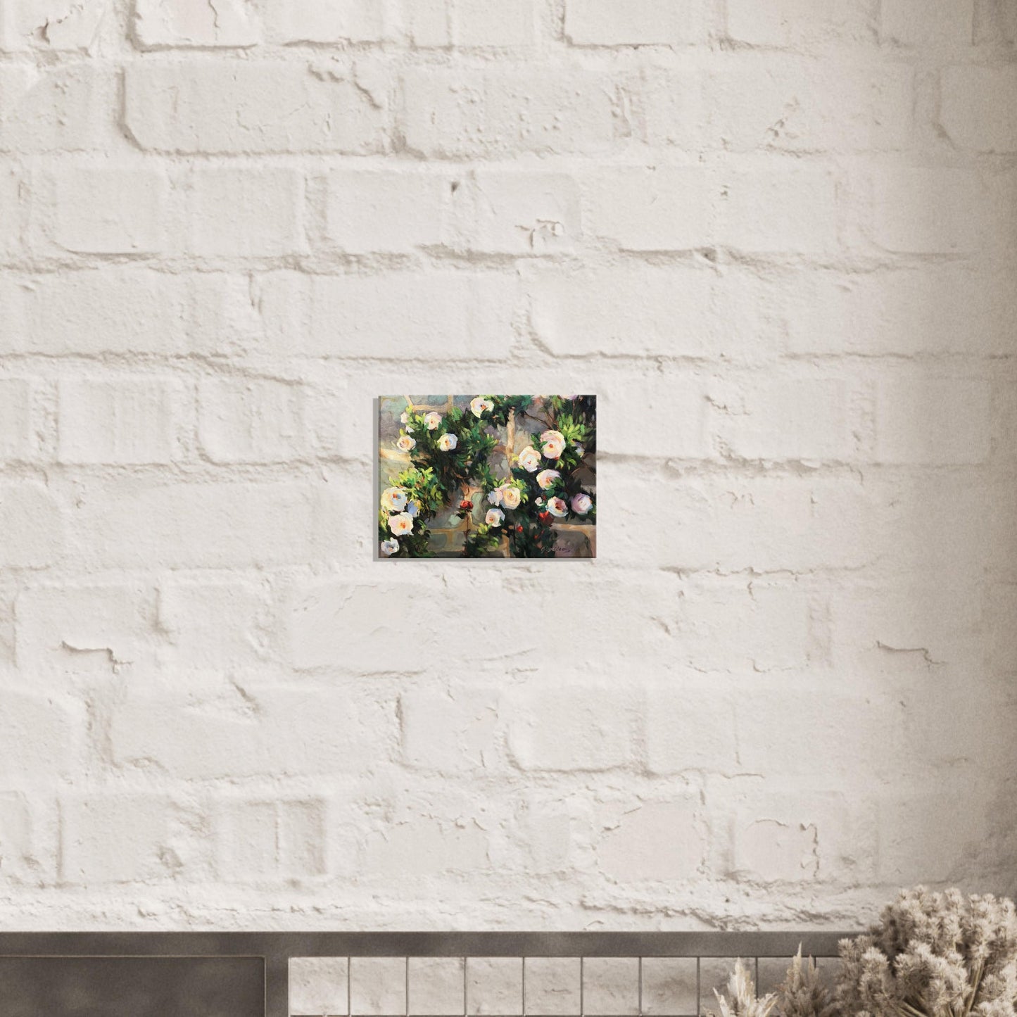 'Vining White Roses' Floral I 12x16 inch Art Print on Canvas I Original Artwork by American Artist Barbara Cleary
