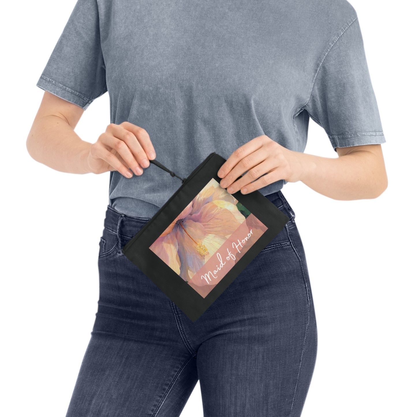 'Maid of Honor' Eco-Friendly Pouch I Bridal Collection I with 'Hibiscus' Original Artwork by American Artist Barbara Cleary