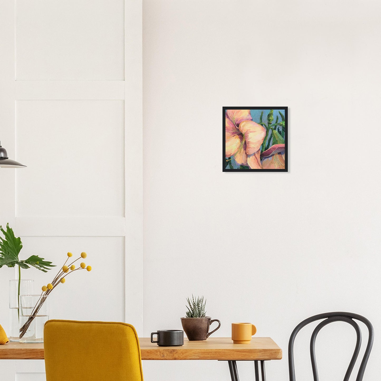 'Pink Amaryllis 2' Floral | 12x12 inch Wooden Framed Art Print | Original Artwork by American Artist Barbara Cleary