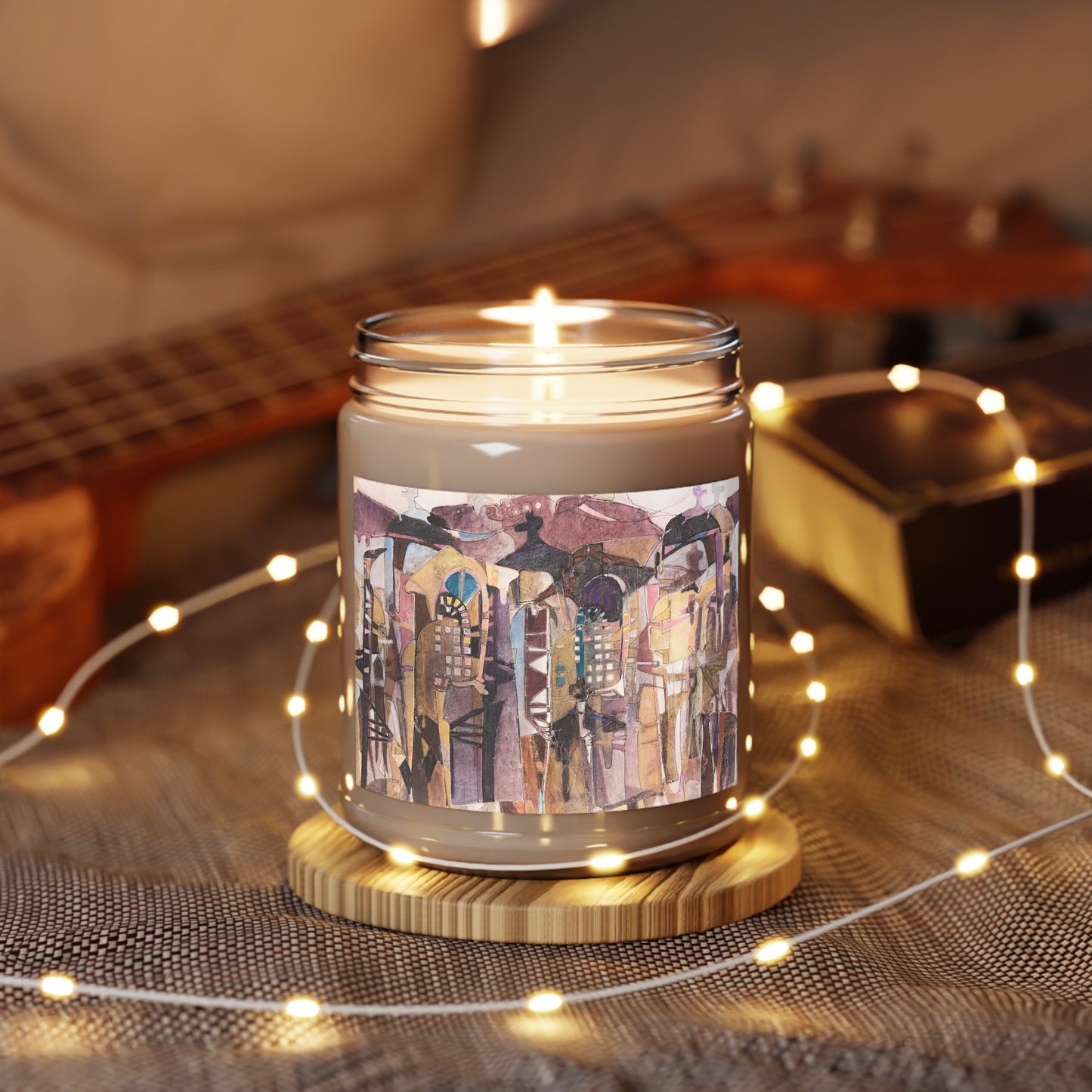 9oz Eco-FriendlyScented or Unscented Soy Wax Candle Jar with 'San Francisco De Asis' Southwestern Artwork by American Artist Barbara Cleary