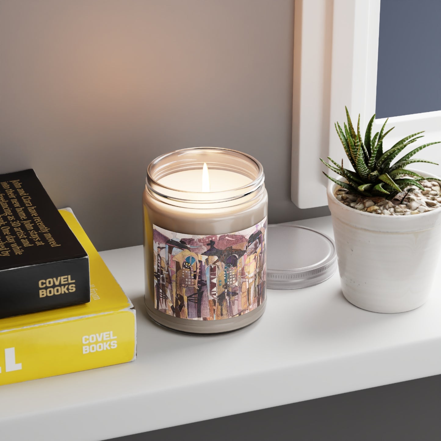 9oz Eco-FriendlyScented or Unscented Soy Wax Candle Jar with 'San Francisco De Asis' Southwestern Artwork by American Artist Barbara Cleary