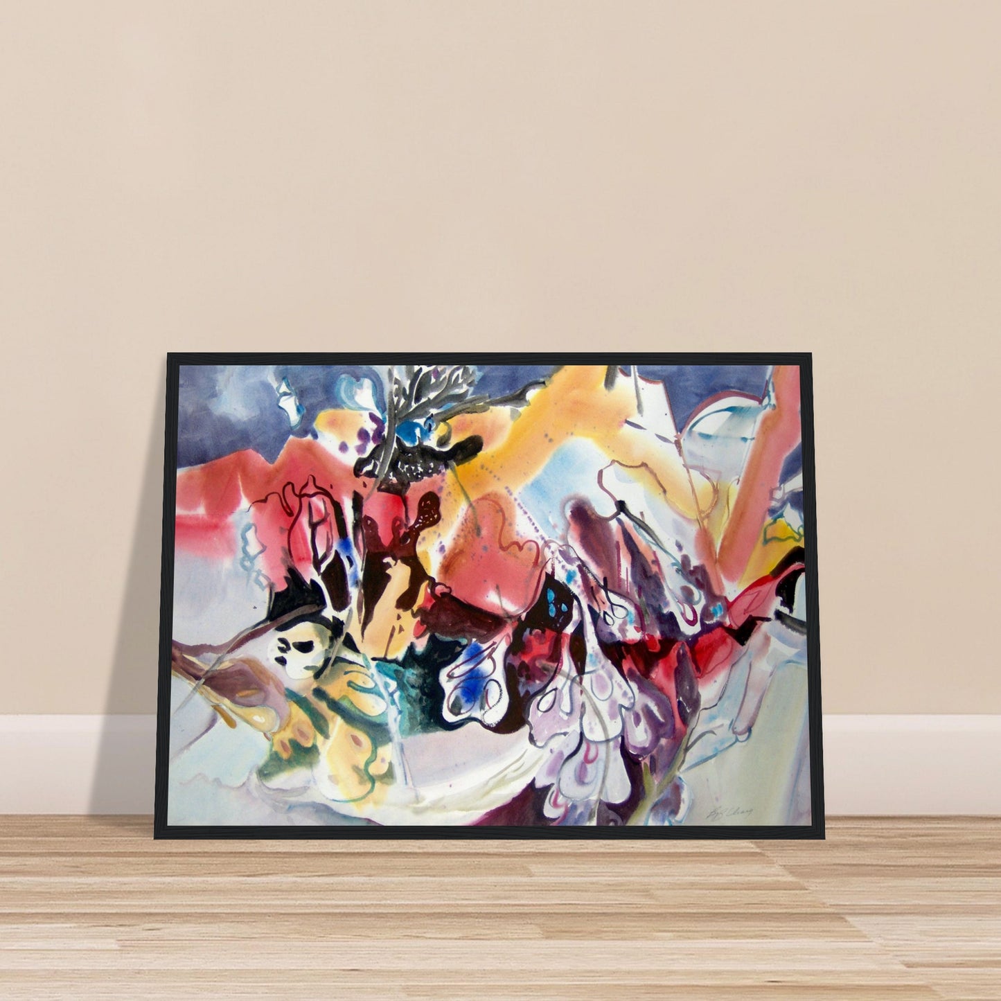 'Floral Fantasy' Abstract I 20x28 inch Wooden Framed Art Print I Original Artwork by American Artist Barbara Cleary