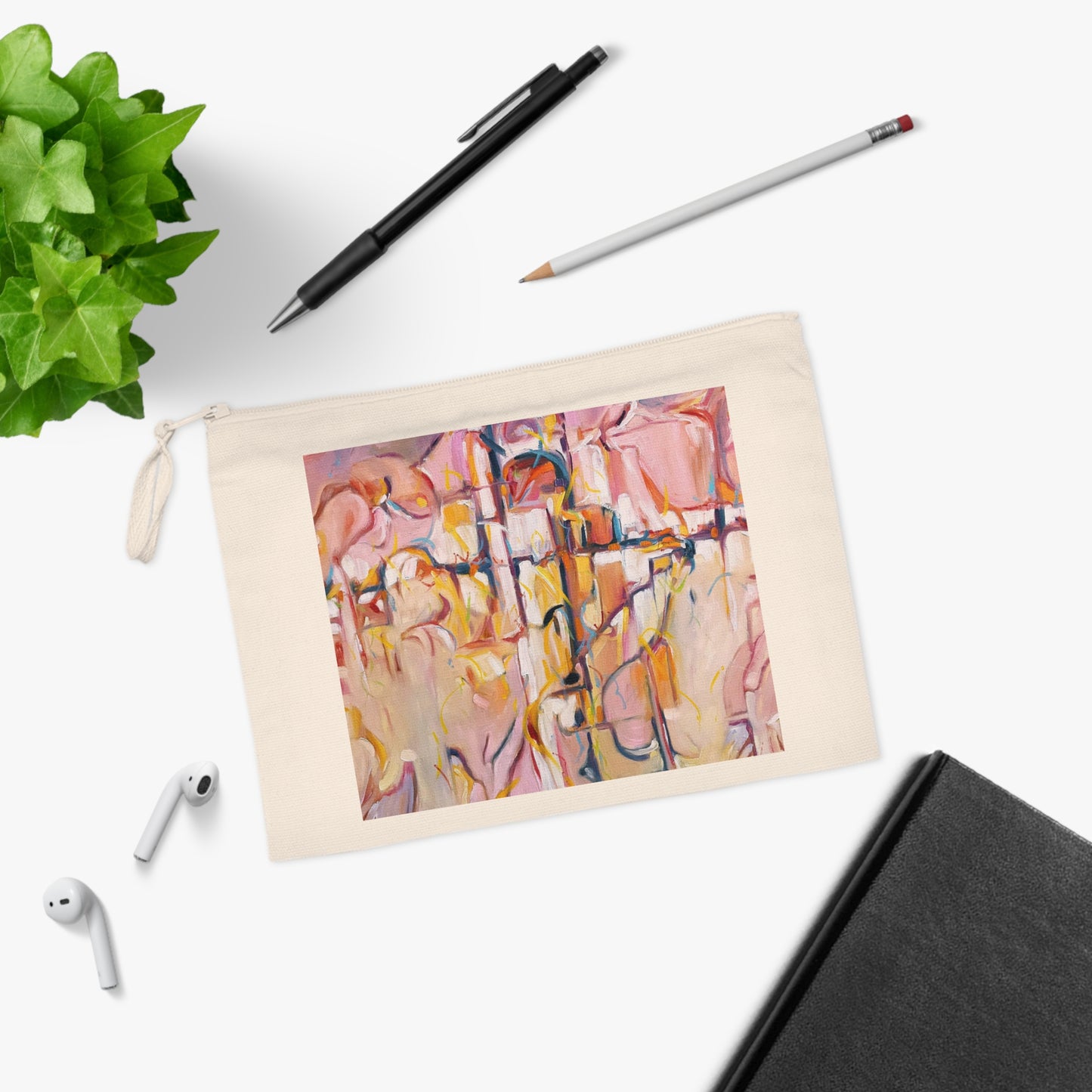 Eco-Friendly Pouch with 'Abstract Pueblo' Abstract I Original Artwork by American Artist Barbara Cleary