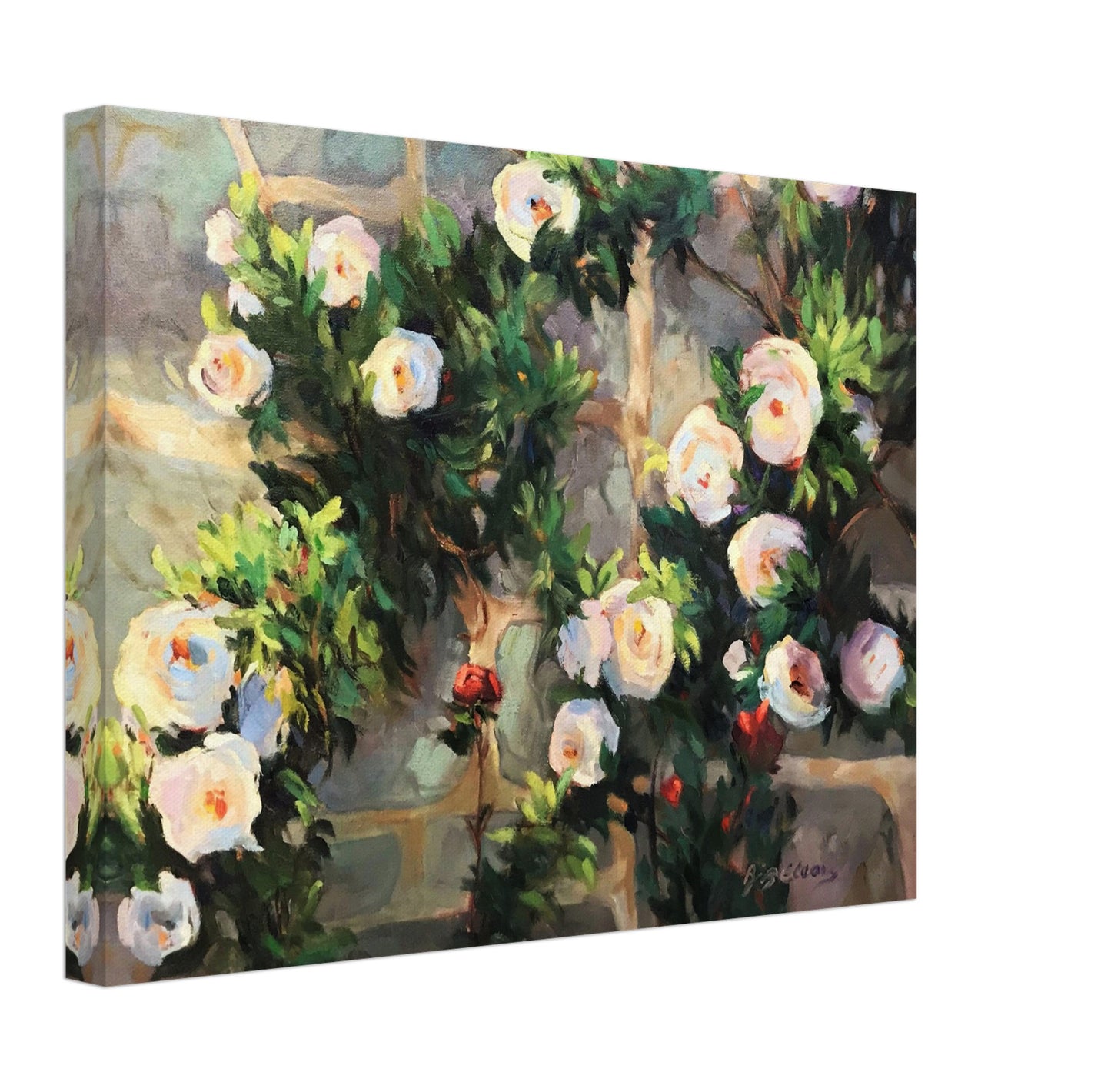 'Vining White Roses' Floral I 12x16 inch Art Print on Canvas I Original Artwork by American Artist Barbara Cleary