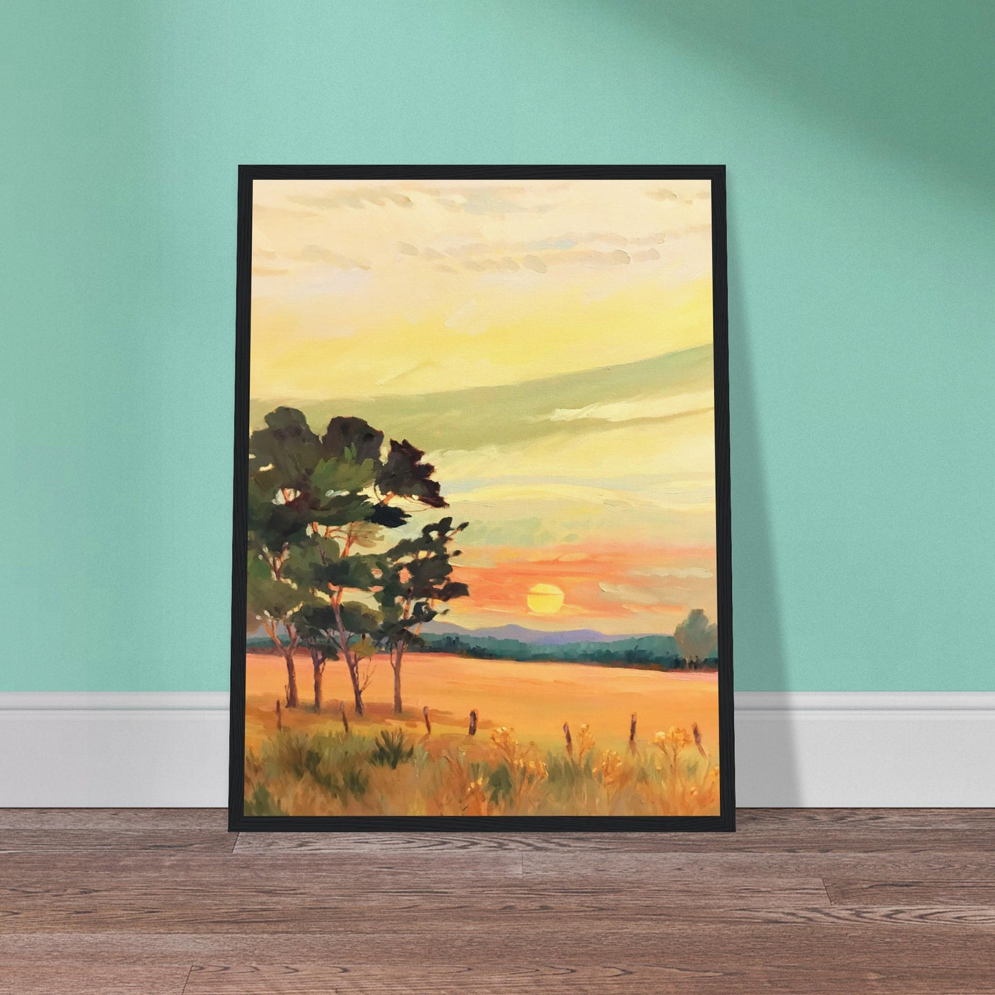 ‘Sunrise’ Landscape | 18x24 Wooden Framed Art Print | Original Artwork by American Artist Barbara Cleary