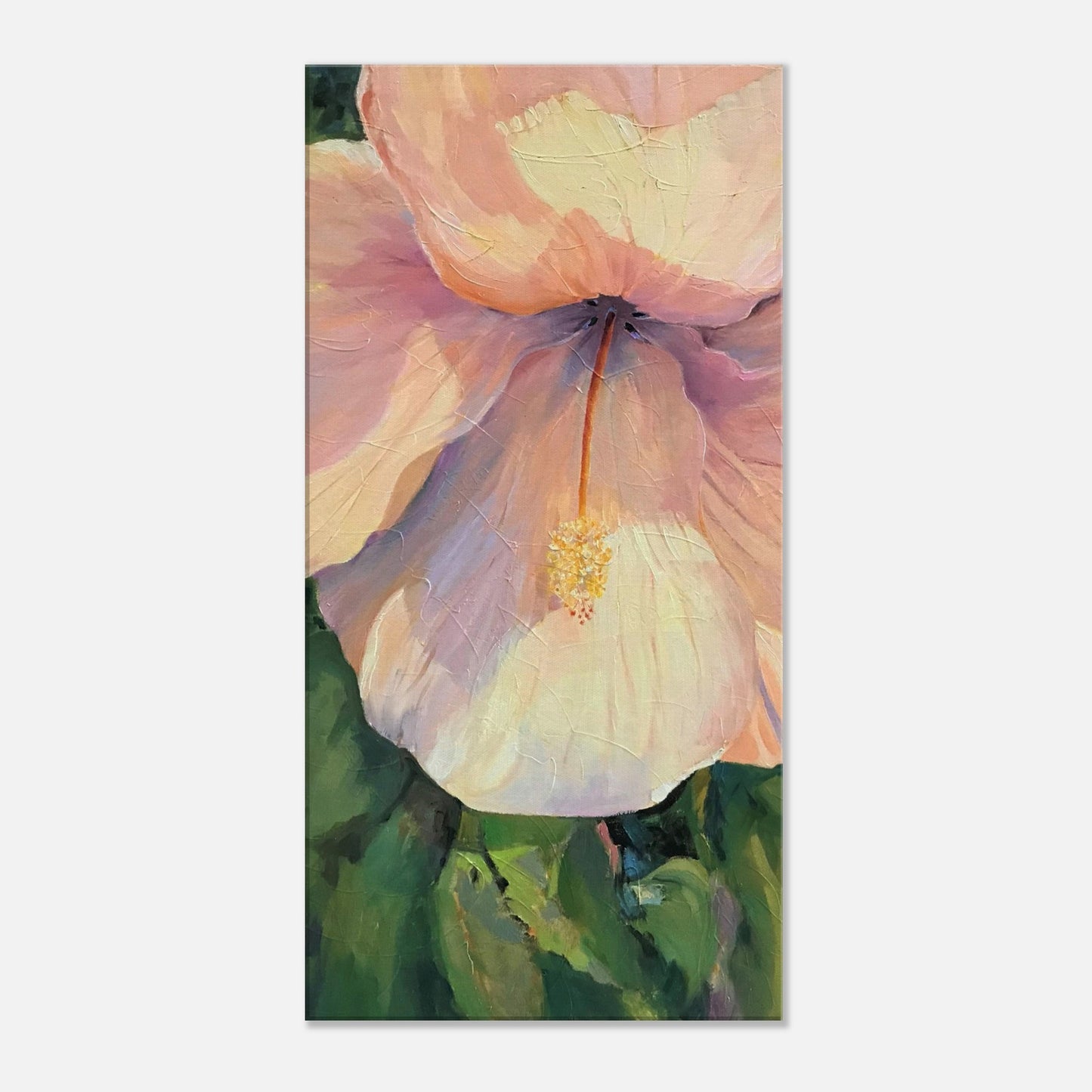 'Pink Hibiscus' Floral I 16x32 inch Art Print on Canvas I Original Artwork by American Artist Barbara Cleary | Barbara Cleary Designs