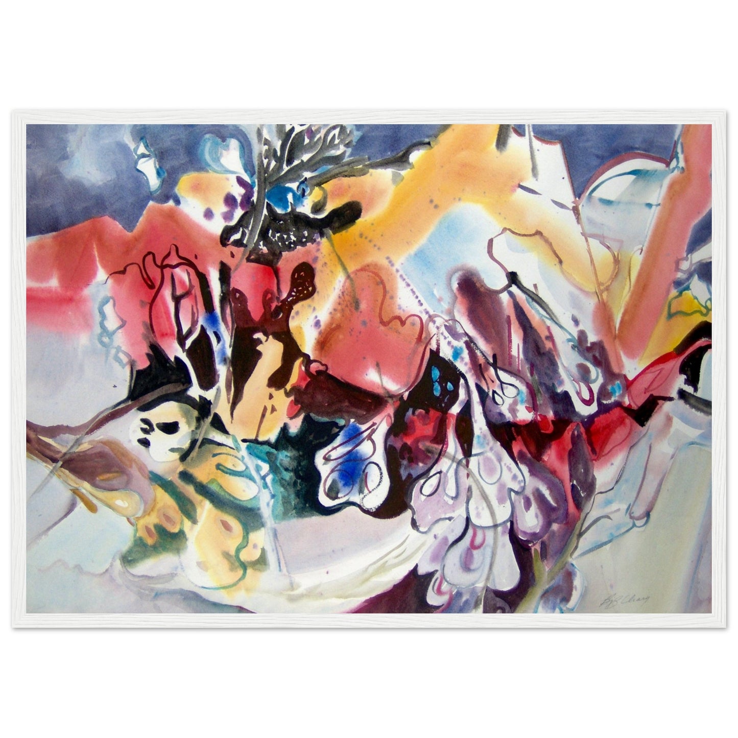 'Floral Fantasy' Abstract I 20x28 inch Wooden Framed Art Print I Original Artwork by American Artist Barbara Cleary