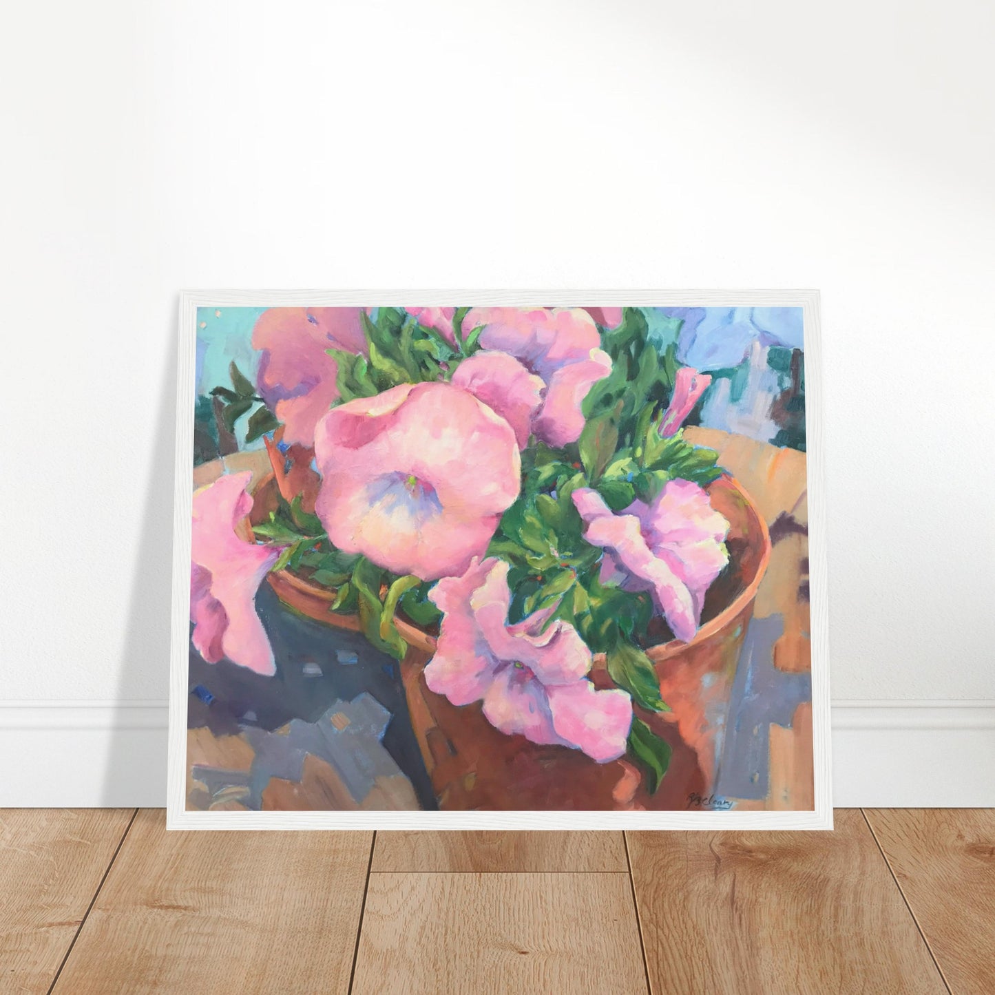 'Pink Petals in Bloom' Floral | 16x20 inch Wooden Framed Art Print | Original Artwork by American Artist Barbara Cleary