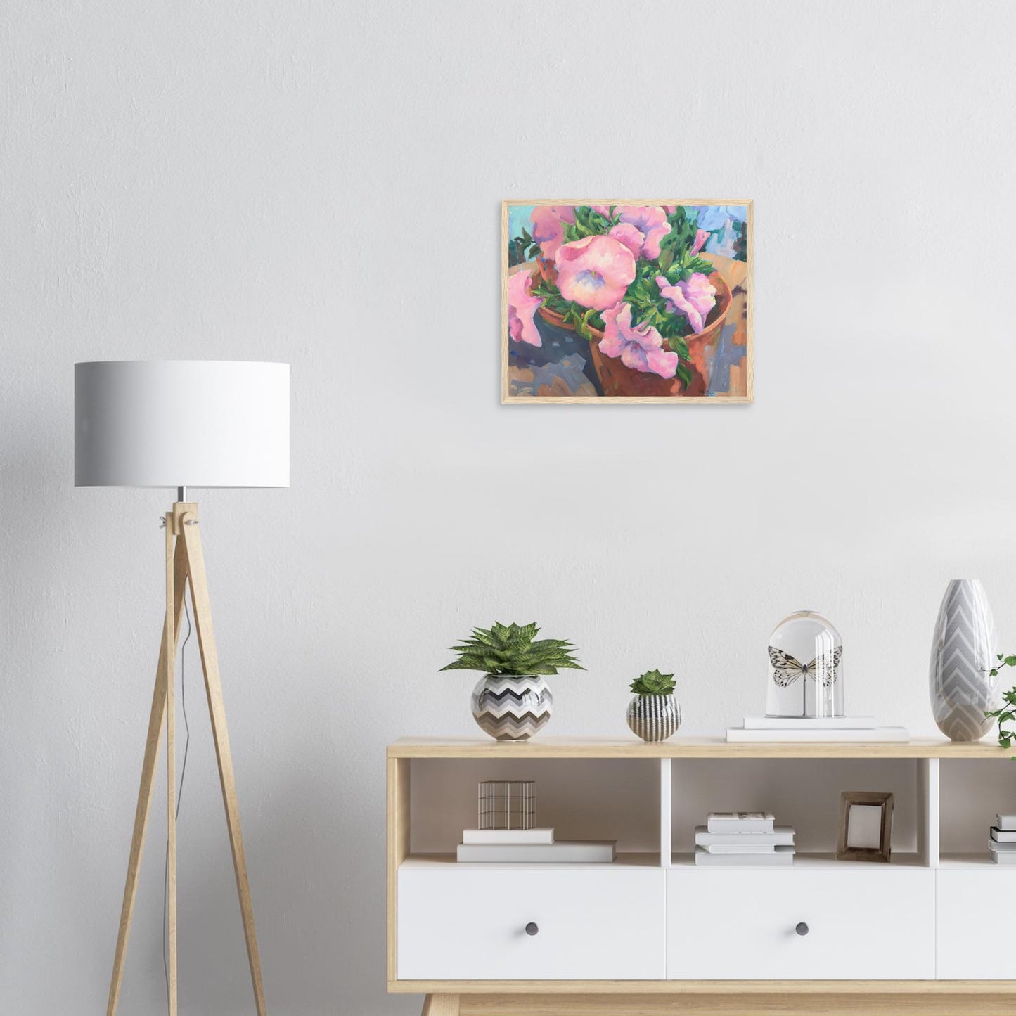 'Pink Petals in Bloom' Floral | 16x20 inch Wooden Framed Art Print | Original Artwork by American Artist Barbara Cleary