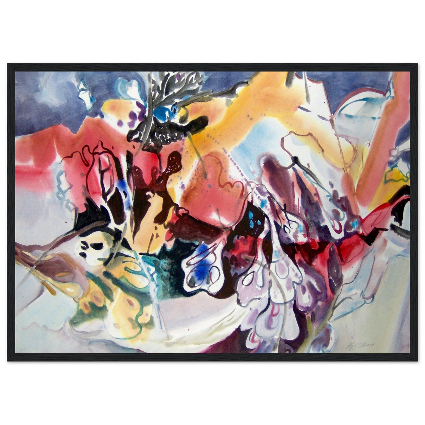 'Floral Fantasy' Abstract I 20x28 inch Wooden Framed Art Print I Original Artwork by American Artist Barbara Cleary