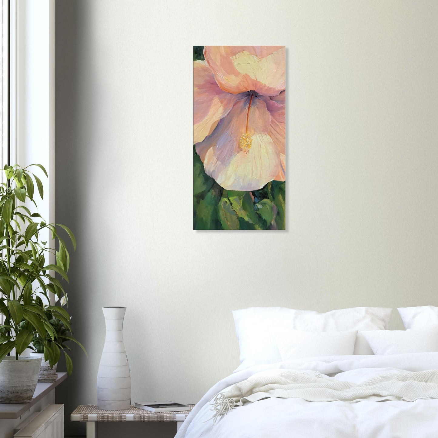 'Pink Hibiscus' Floral I 16x32 inch Art Print on Canvas I Original Artwork by American Artist Barbara Cleary | Barbara Cleary Designs