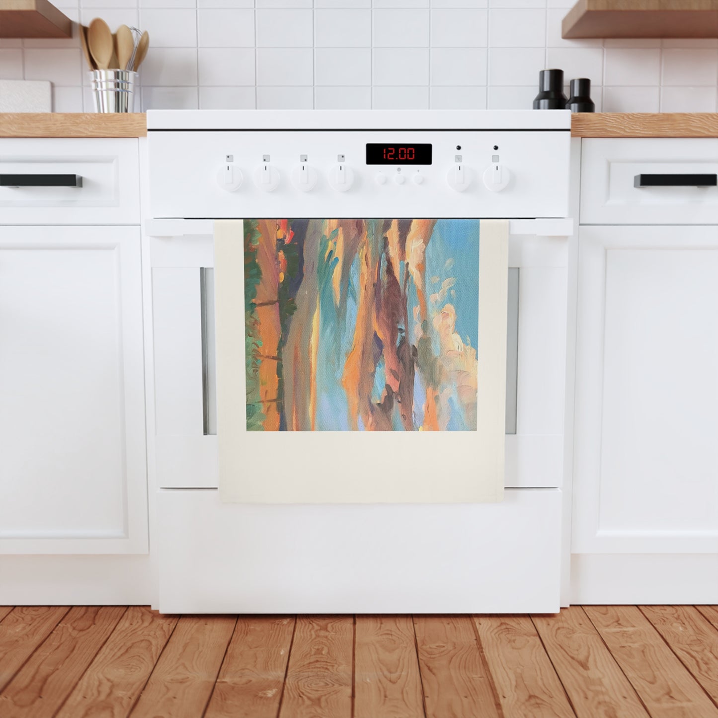 'Fall Sky' Organic Cotton Tea Towel I Original Artwork by American Artist Barbara Cleary (Fall Collection)
