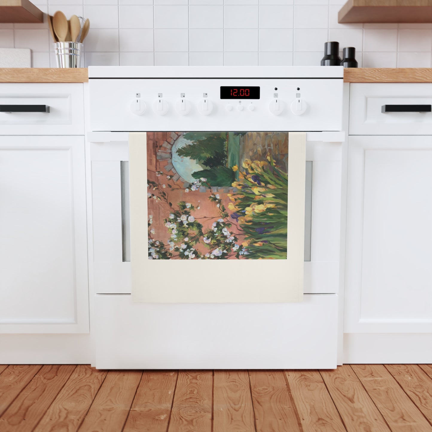 'Inner Garden' Floral Cotton Tea Towel I Original Artwork by American Artist Barbara Cleary | Barbara Cleary Designs