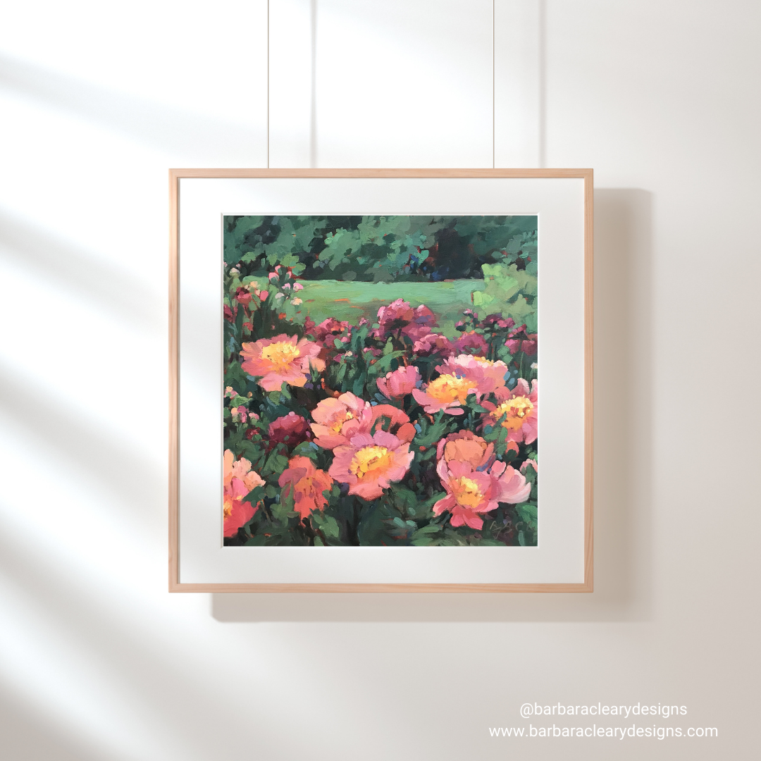 'Pink Princess' Floral I 16x16 inch Art Print on Canvas I Original Artwork by American Artist Barbara Cleary I F25