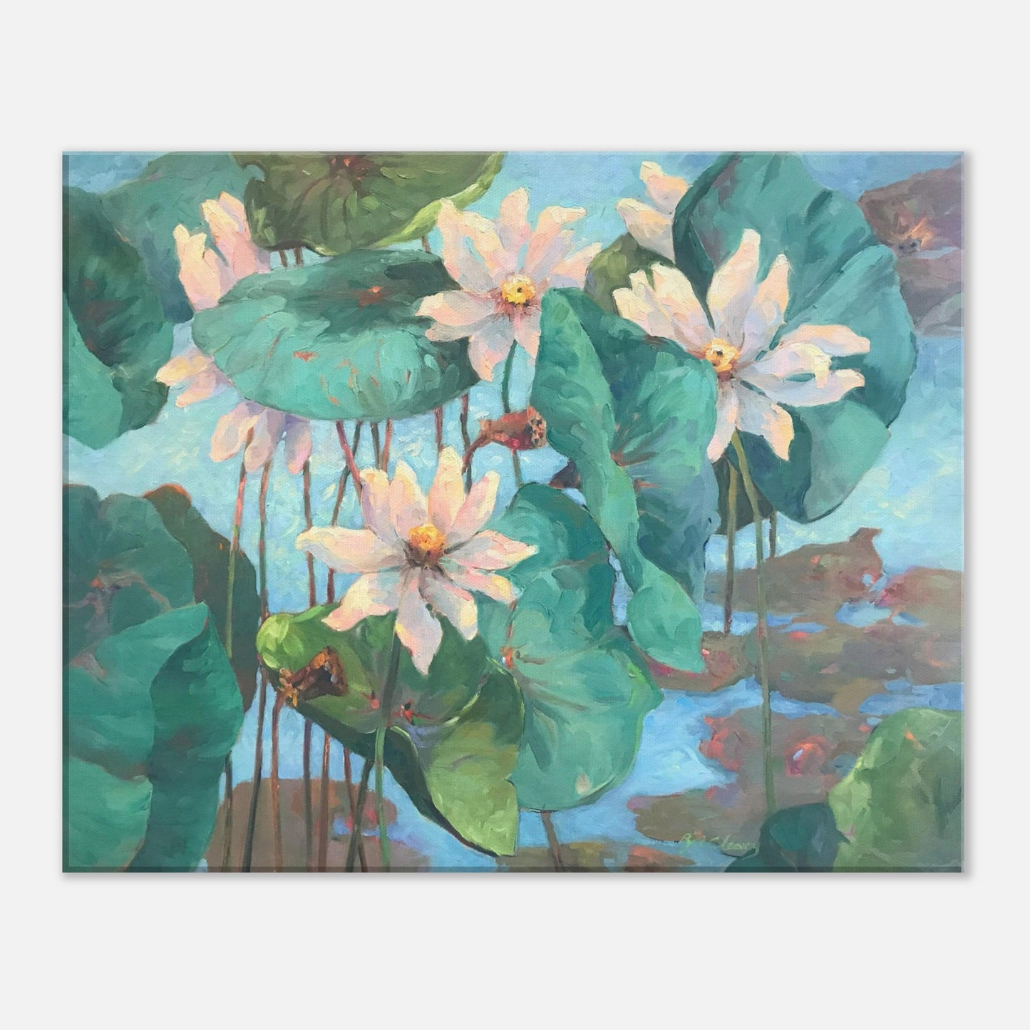 'Lily Pads' Floral I 16x20 inch Art Print on Canvas I Original Artwork by American Artist Barbara Cleary