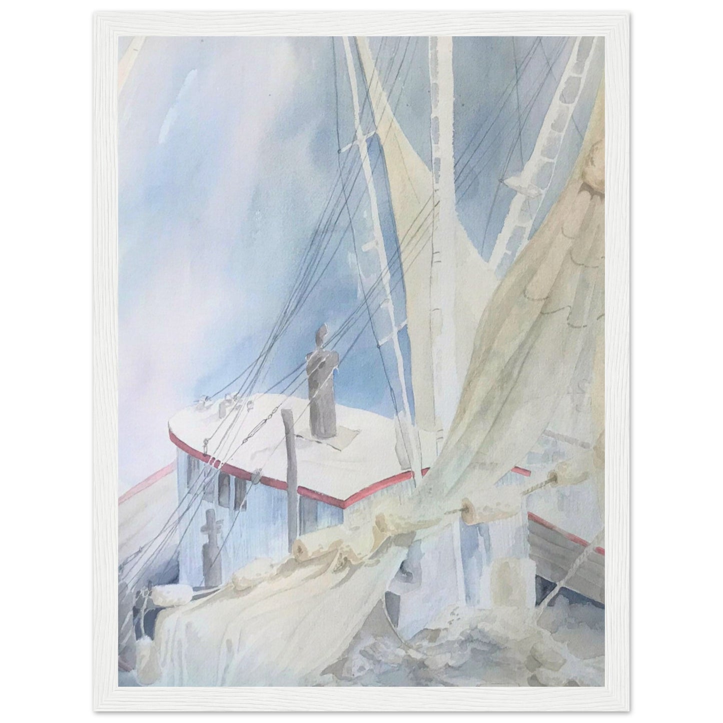 'Sailboats' Coastal Watercolor | 12x16 Wooden Framed Art Print | Original Artwork by American Artist Barbara Cleary