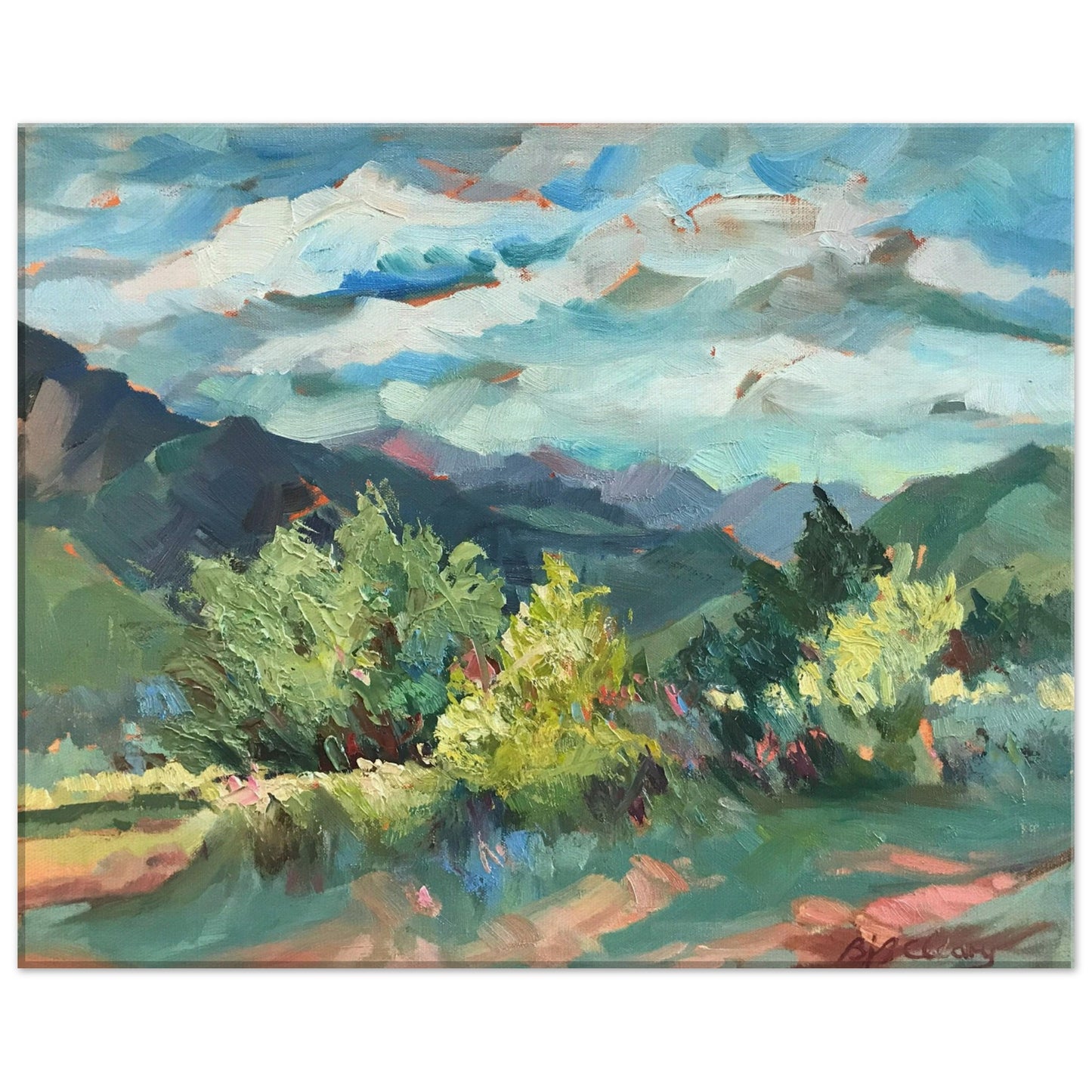 'Pueblo Lands Plein Air' Southwestern Landscape I 16x20 inch Art Print on Canvas I Original Artwork by American Artist Barbara Cleary