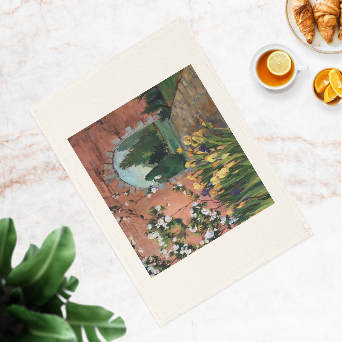 'Inner Garden' Floral Cotton Tea Towel I Original Artwork by American Artist Barbara Cleary | Barbara Cleary Designs