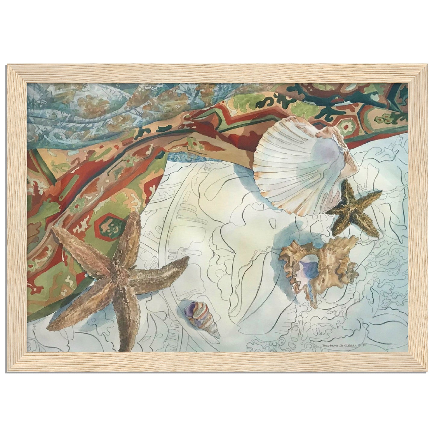 'Shells' Coastal Watercolor | 6x8, 8x12, or 12x16 Wooden Framed Art Print | Original Artwork by American Artist Barbara Cleary