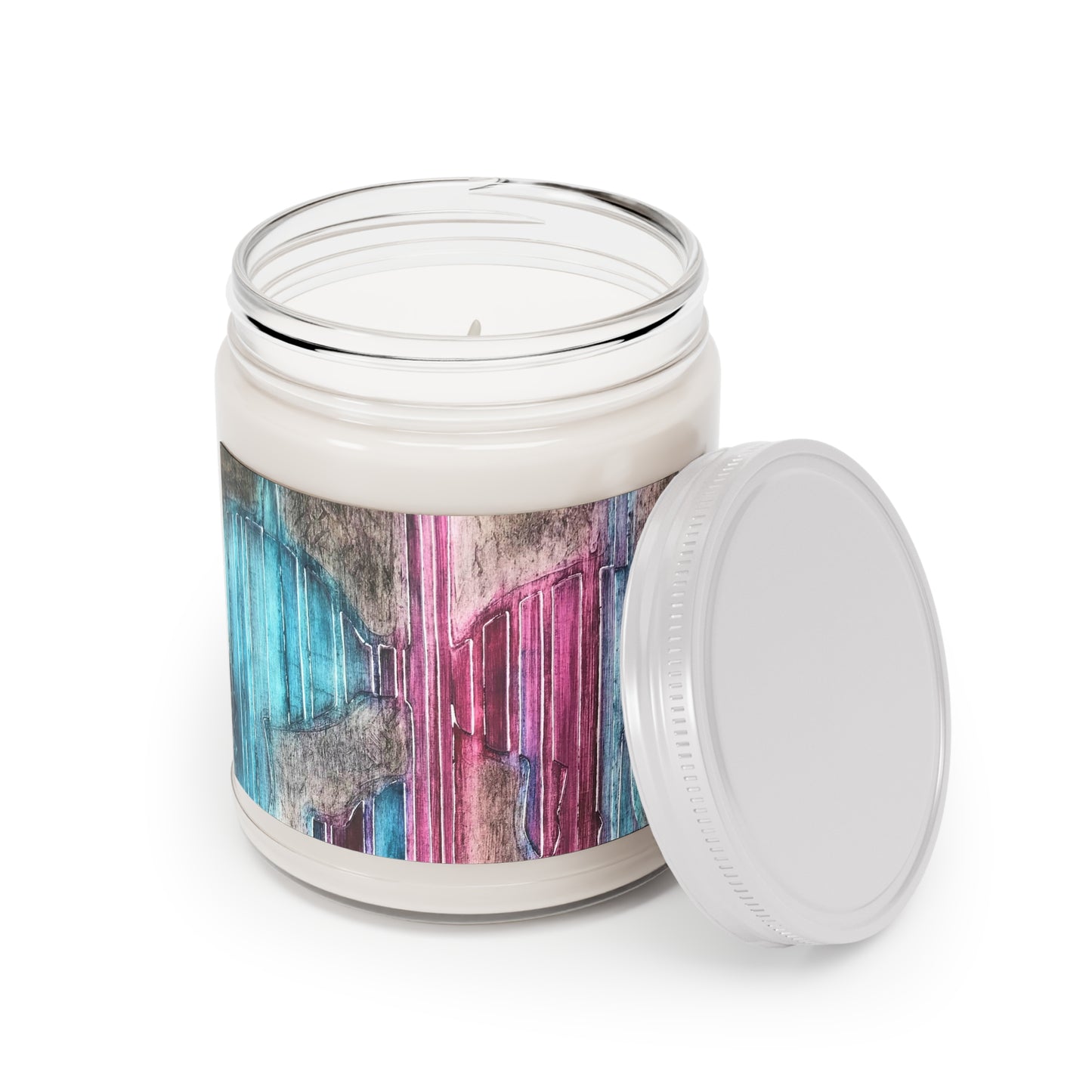 9oz Eco-Friendly Scented or Unscented Soy Wax Candle Jar with 'Crow's Blanket' Abstract Artwork by American Artist Barbara Cleary