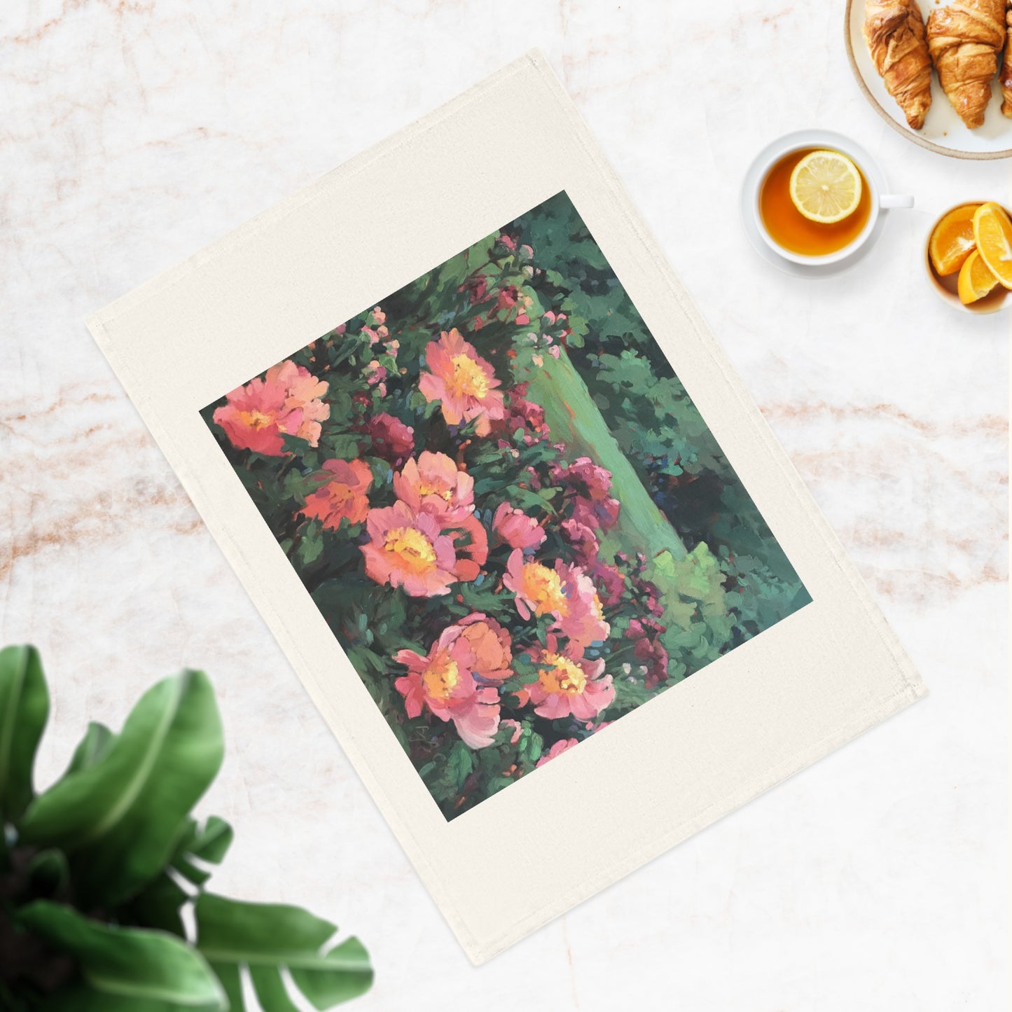'Pink Princess' Floral Cotton Tea Towel I Original Artwork by American Artist Barbara Cleary