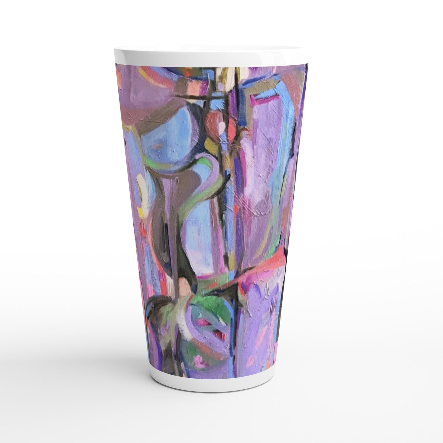 17oz White Ceramic Latte Mug | Coffee Cup with 'Passages' Abstract Artwork by American Artist Barbara Cleary