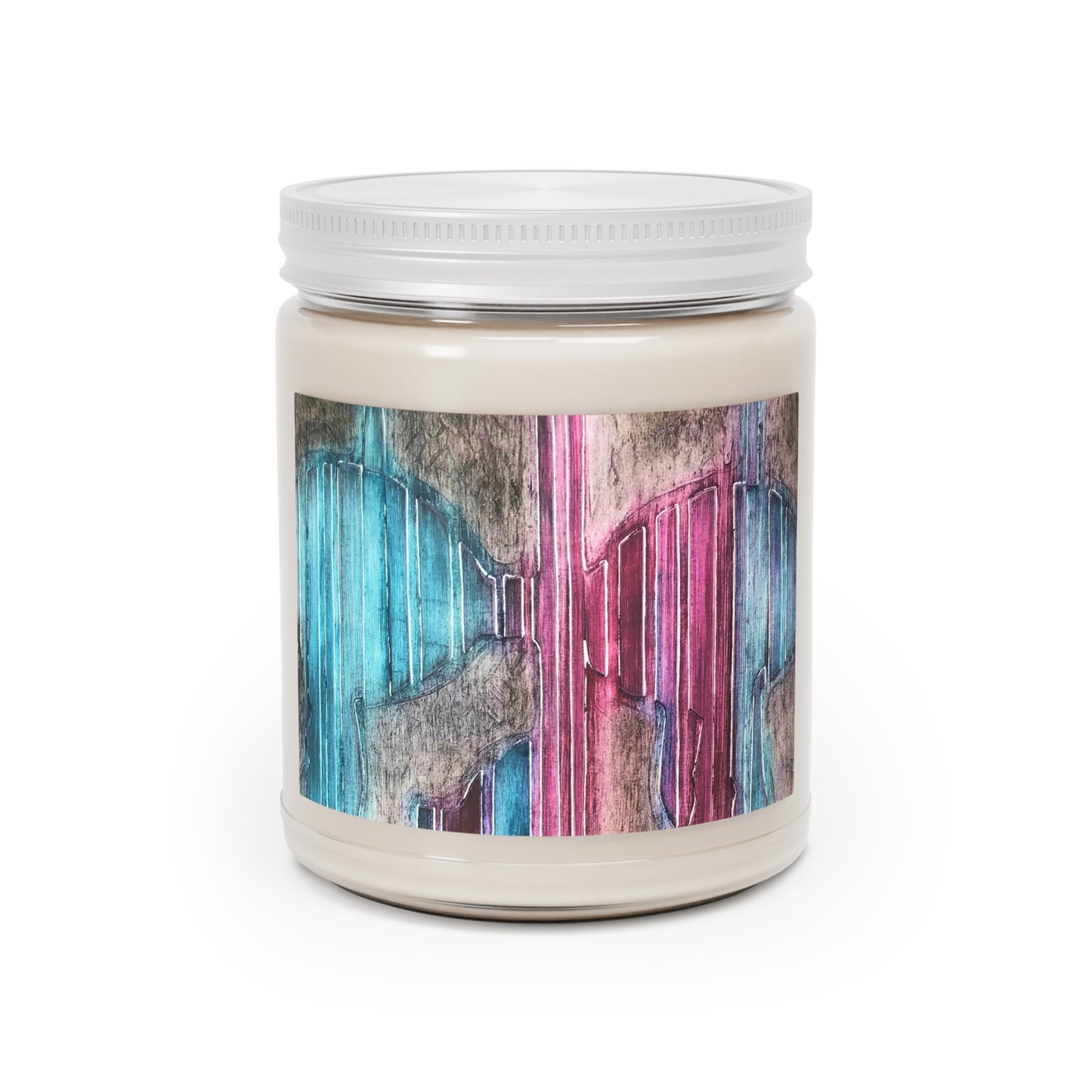 9oz Eco-Friendly Scented or Unscented Soy Wax Candle Jar with 'Crow's Blanket' Abstract Artwork by American Artist Barbara Cleary
