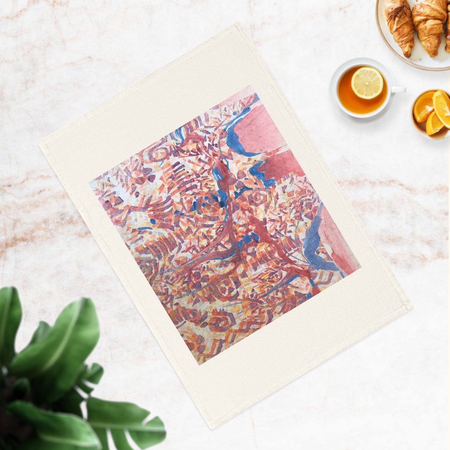 'Abstract Fusion' Abstract Organic Cotton Tea Towel I Original Artwork by American Artist Barbara Cleary
