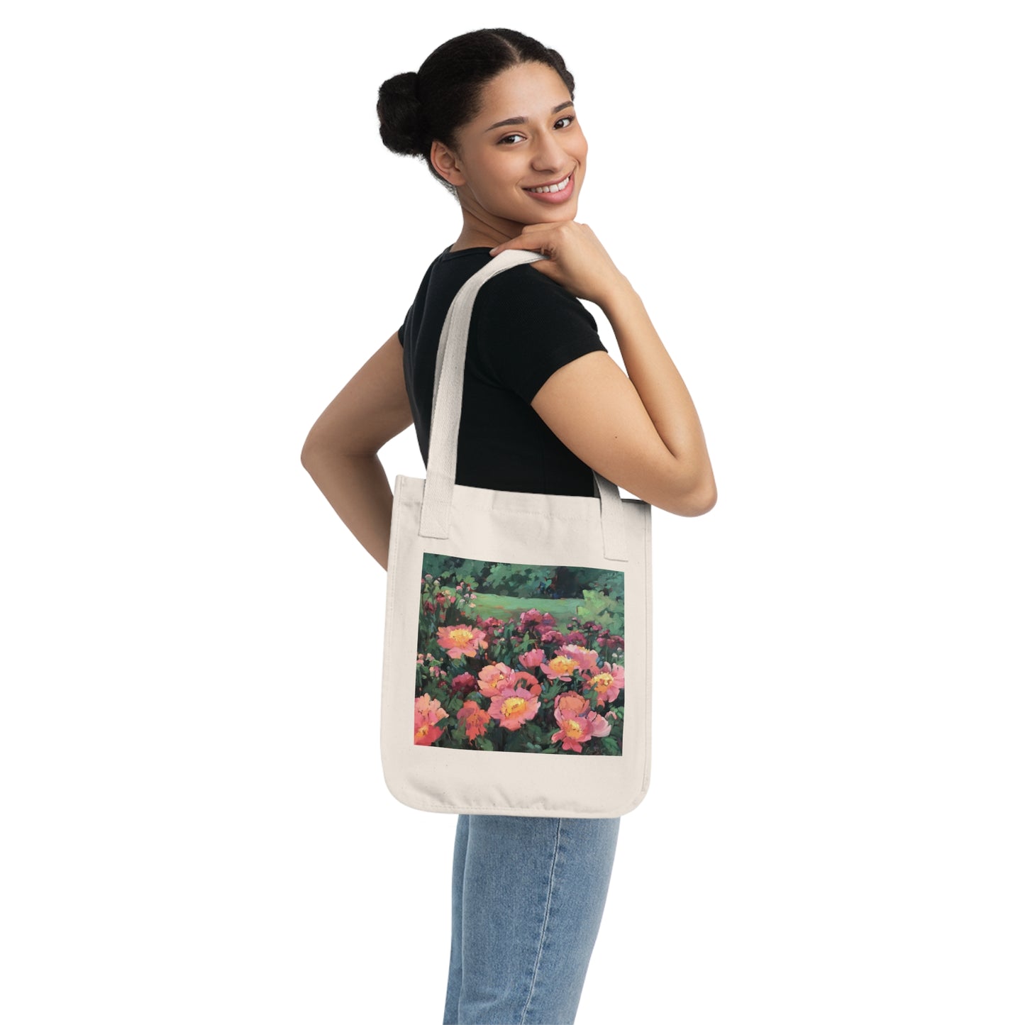 Organic Canvas Tote Bag with 'Pink Princess Floral' I Original Artwork by American Artist Barbara Cleary
