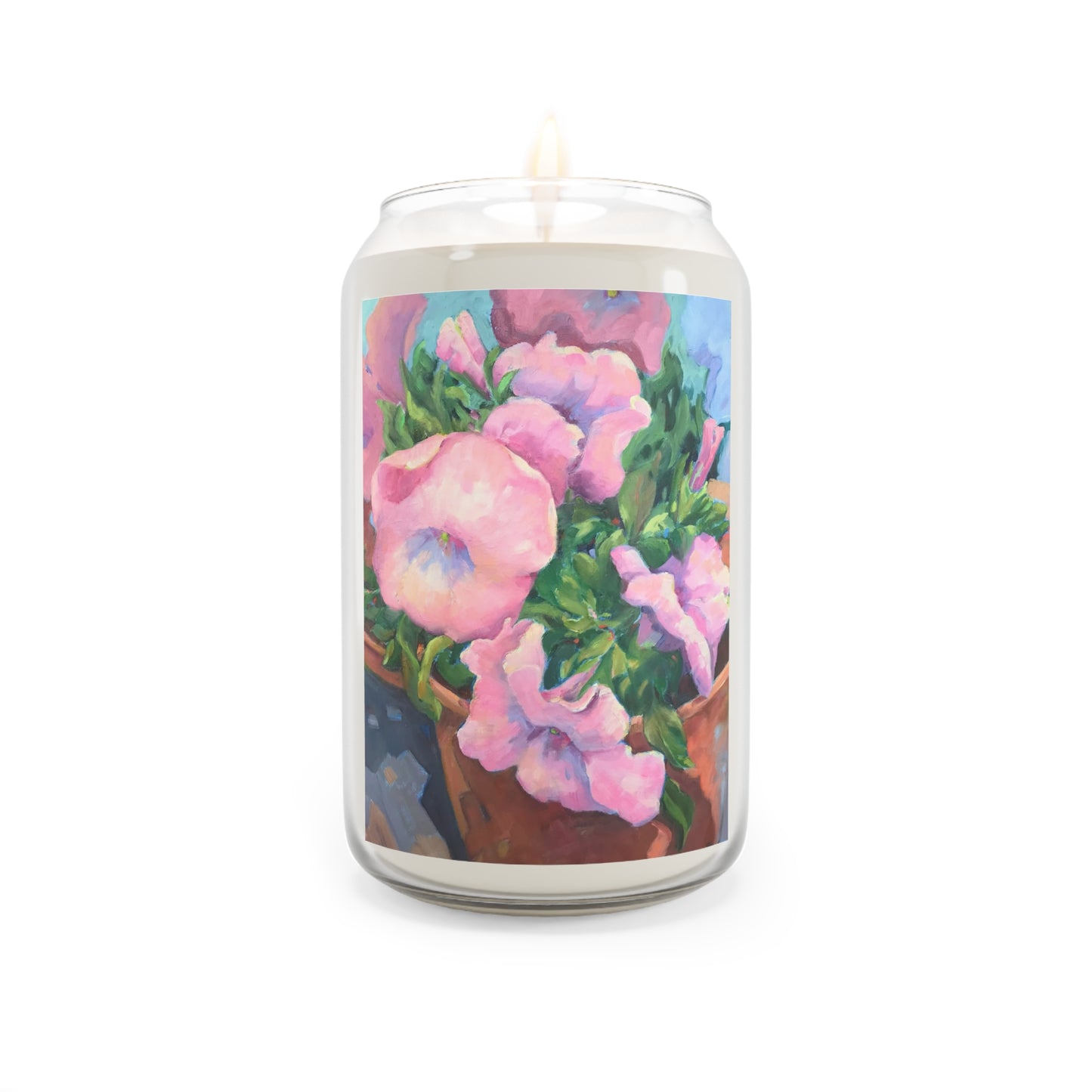 13.75oz Eco-Friendly Scented or Unscented Soy Wax Candle Jar with 'Pink Petals in Bloom' Artwork by American Artist Barbara Cleary
