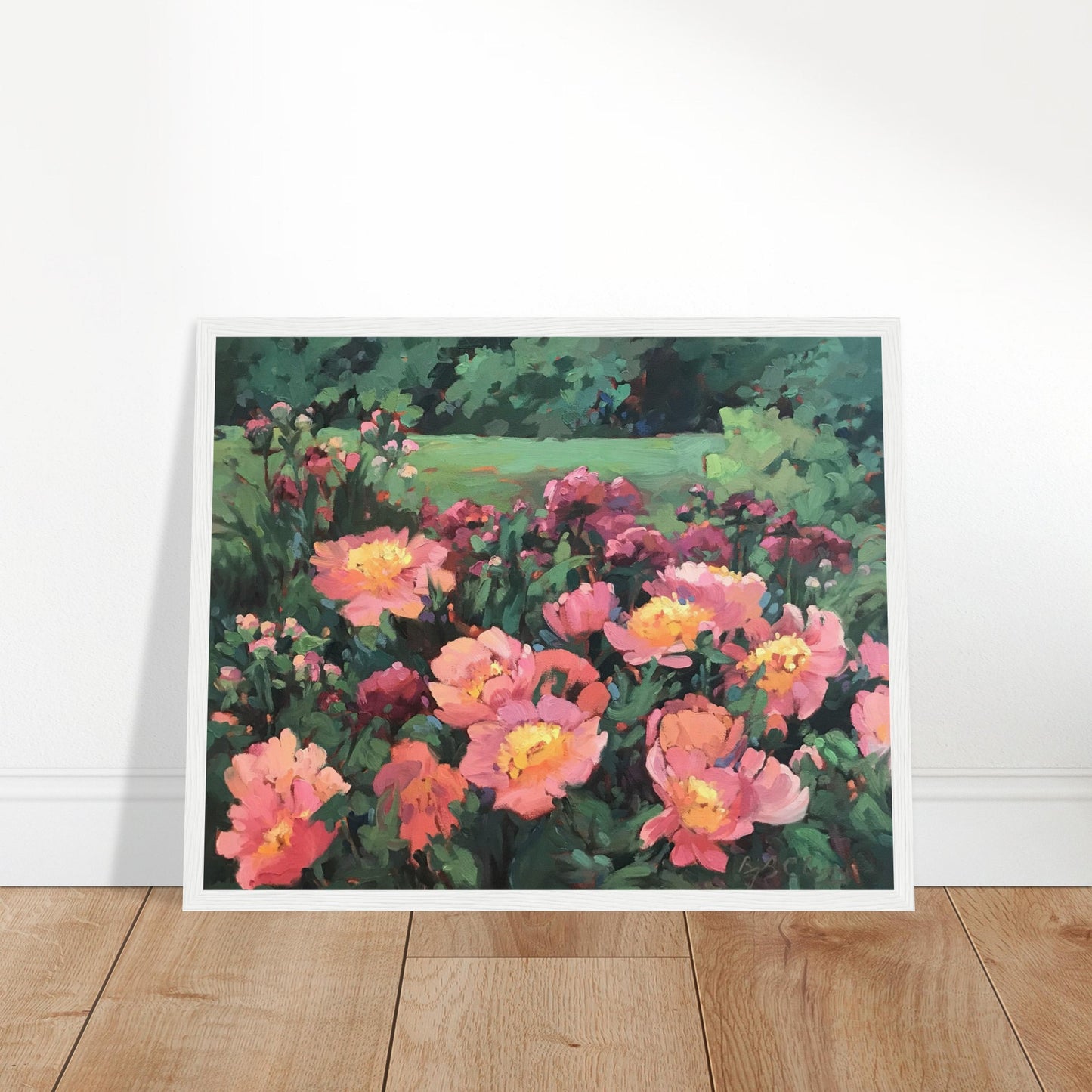'Pink Princess' Floral | 16x20 inch Wooden Framed Art Print | Original Artwork by American Artist Barbara Cleary