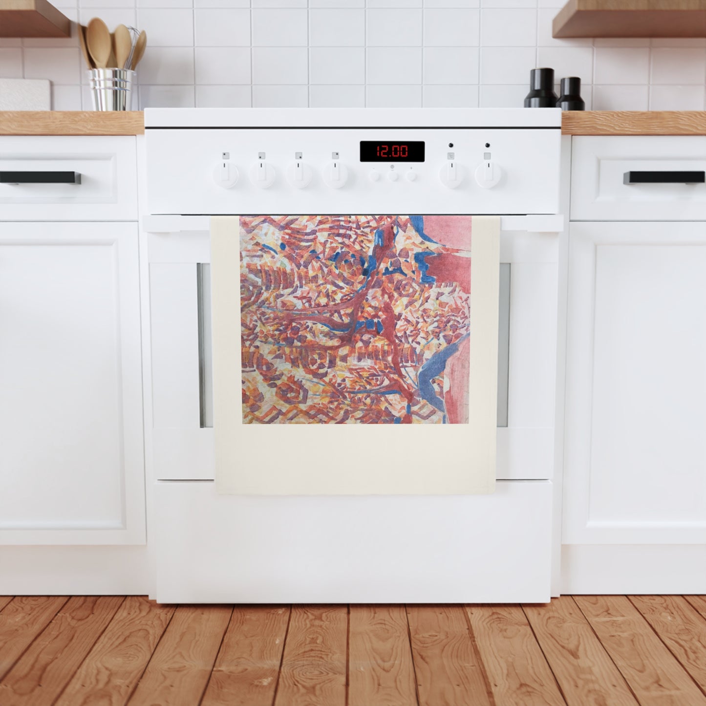 'Abstract Fusion' Abstract Organic Cotton Tea Towel I Original Artwork by American Artist Barbara Cleary
