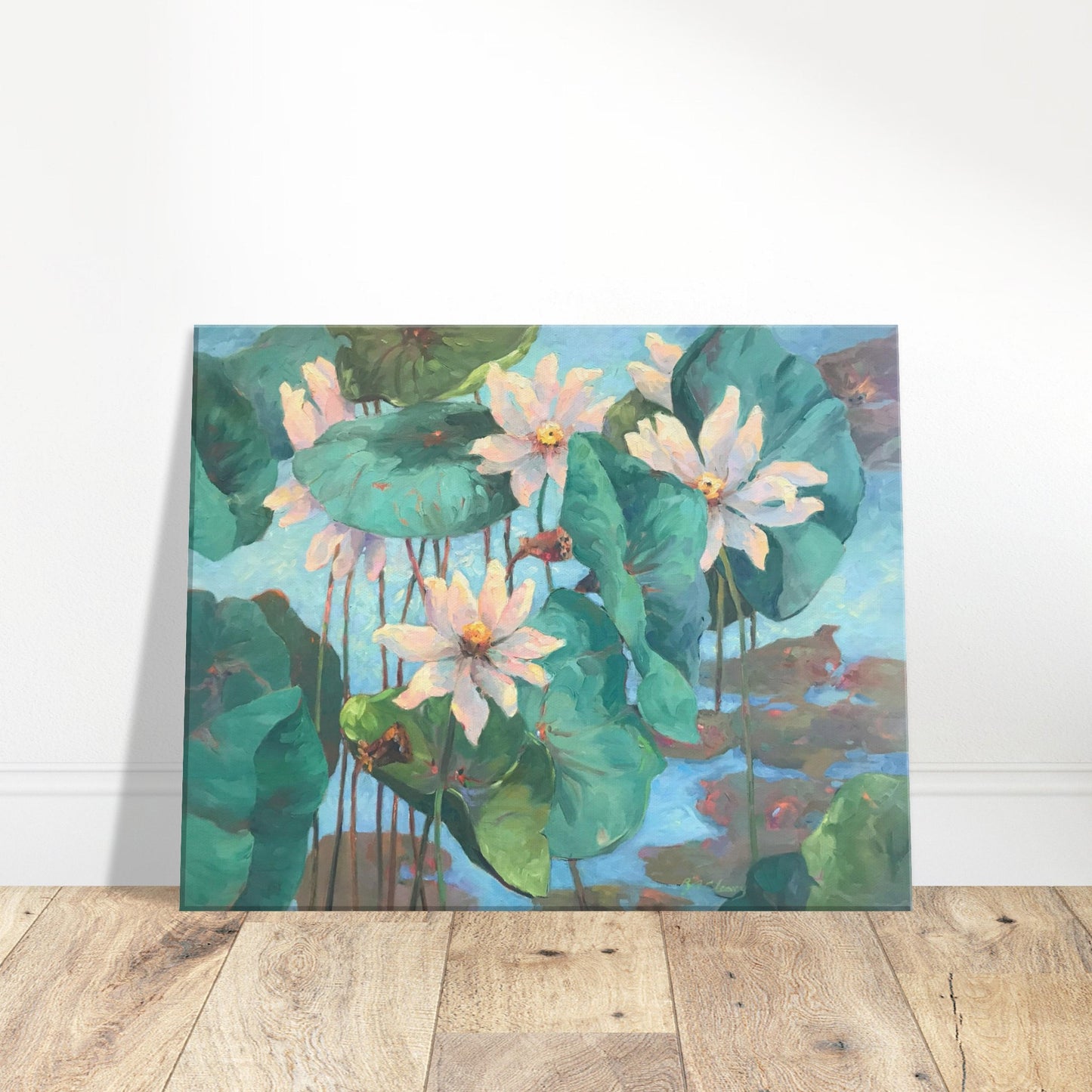 'Lily Pads' Floral I 16x20 inch Art Print on Canvas I Original Artwork by American Artist Barbara Cleary