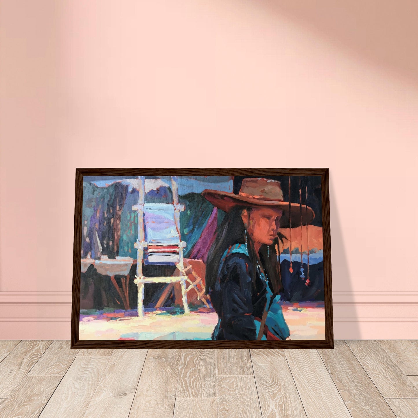 'Hacienda Rendezvous' I 12x18 inch Wooden Framed Southwestern Art Print I Original Artwork by American Artist Barbara Cleary