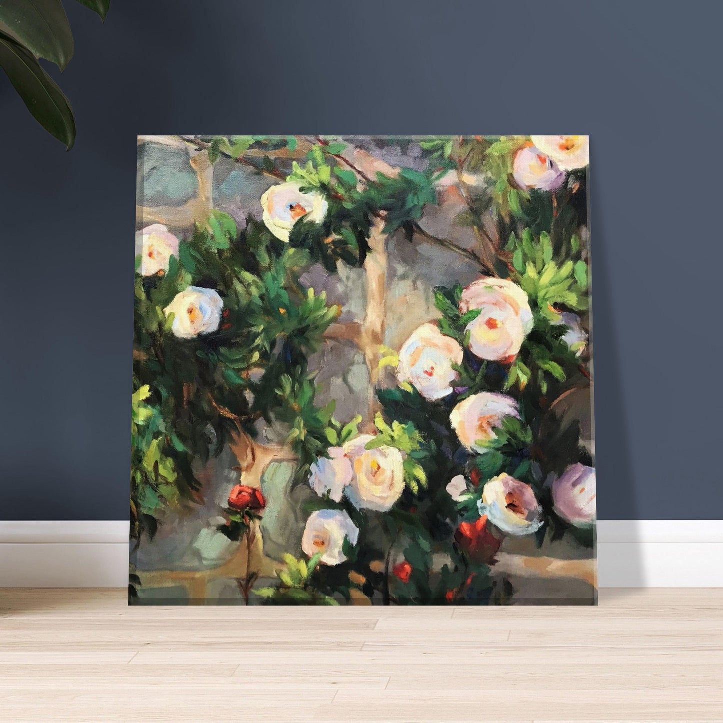 'Vining White Roses' Floral I 8x8 inch Art Print on Canvas I Original Artwork by American Artist Barbara Cleary