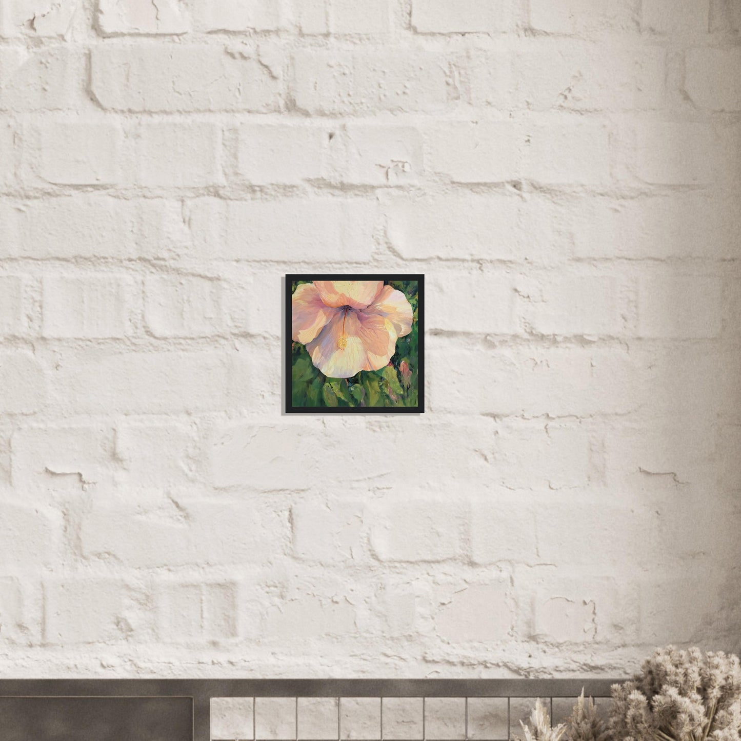 'Pink Hibiscus' Floral | 12x12 inch Wooden Framed Art Print | Original Artwork by American Artist Barbara Cleary