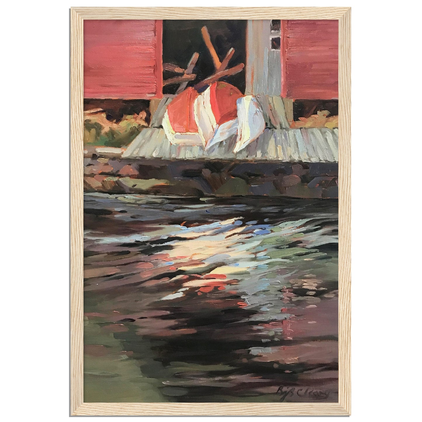 'Boathouse' I 12x18 inch Wooden Framed Coastal Art Print I Original Artwork by American Artist Barbara Cleary