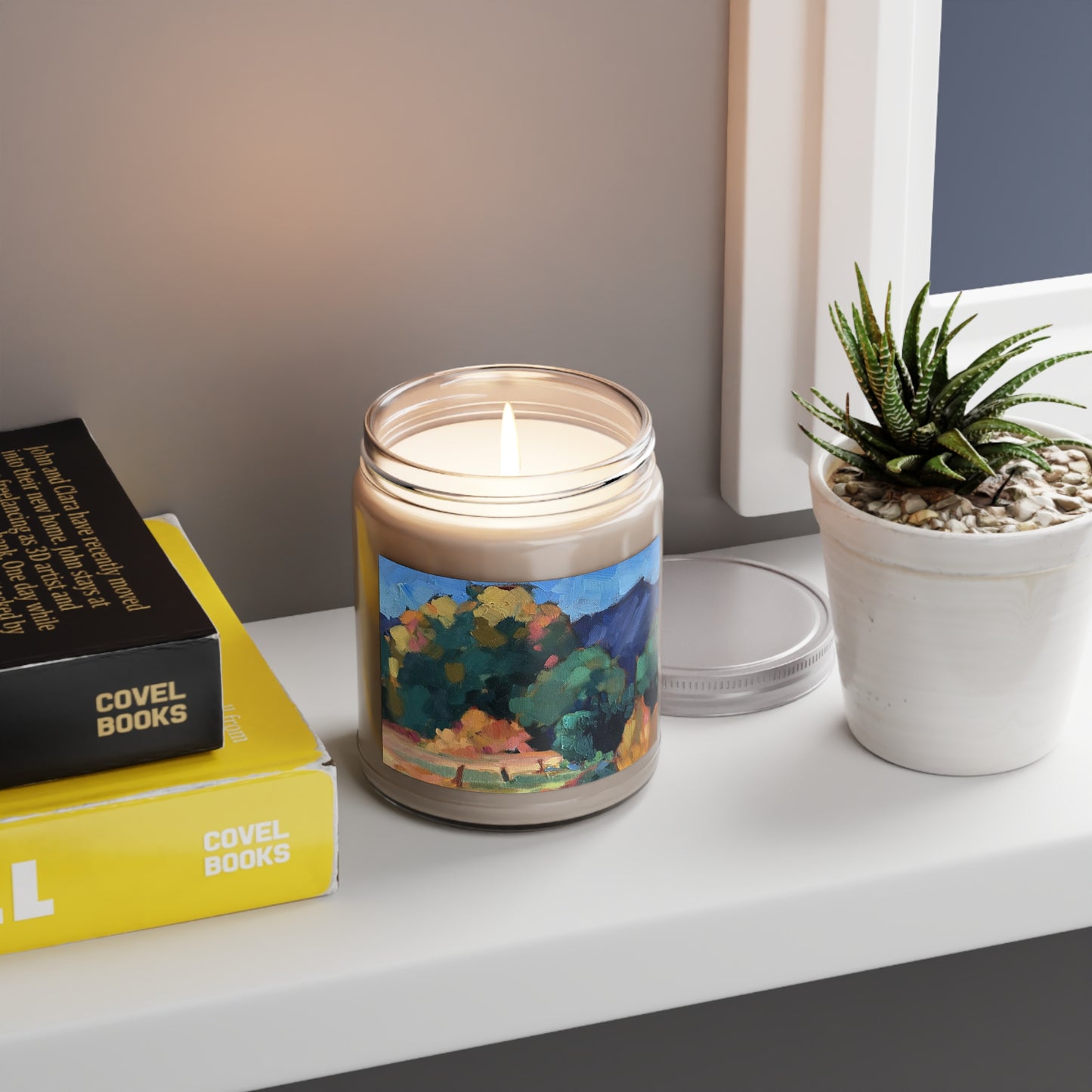 9oz Eco-Friendly Scented or Unscented Soy Wax Candle Jar with 'Yellow Bush' Artwork by American Artist Barbara Cleary (Fall Collection)