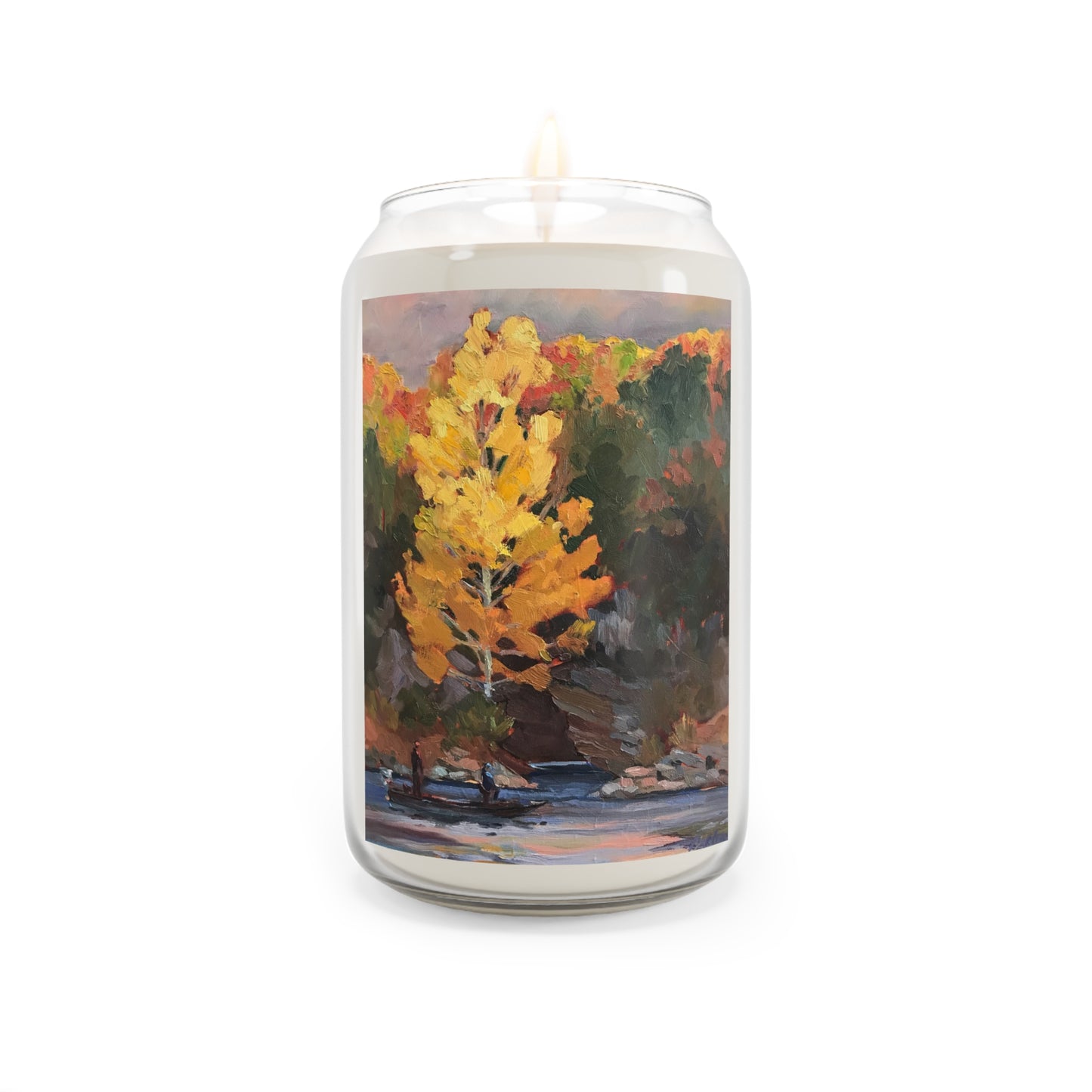 13.75oz Eco-Friendly Scented or Unscented Soy Wax Candle Jar with 'Pine Cove' Artwork by American Artist Barbara Cleary (Fall Collection)