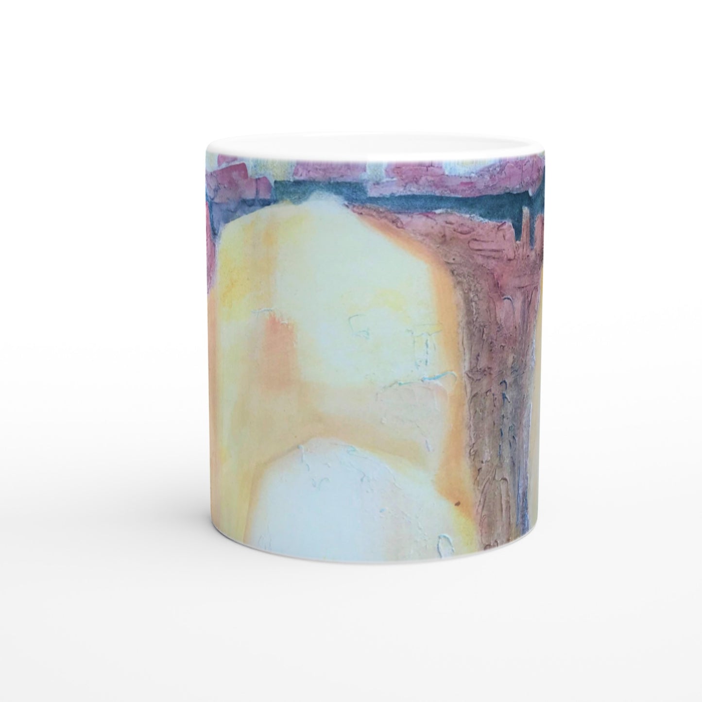 11oz White Ceramic Mug | Coffee Cup with 'Southwest Mixed Media' Artwork by American Artist Barbara Cleary