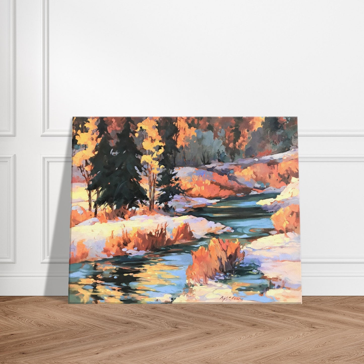 'Winter River' Landscape I 16x20 inch Art Print on Canvas I Original Artwork by American Artist Barbara Cleary