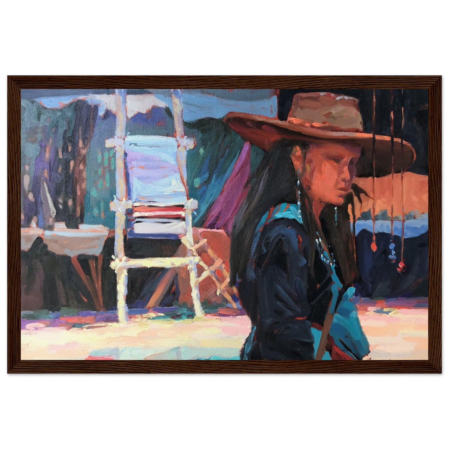 'Hacienda Rendezvous' I 12x18 inch Wooden Framed Southwestern Art Print I Original Artwork by American Artist Barbara Cleary