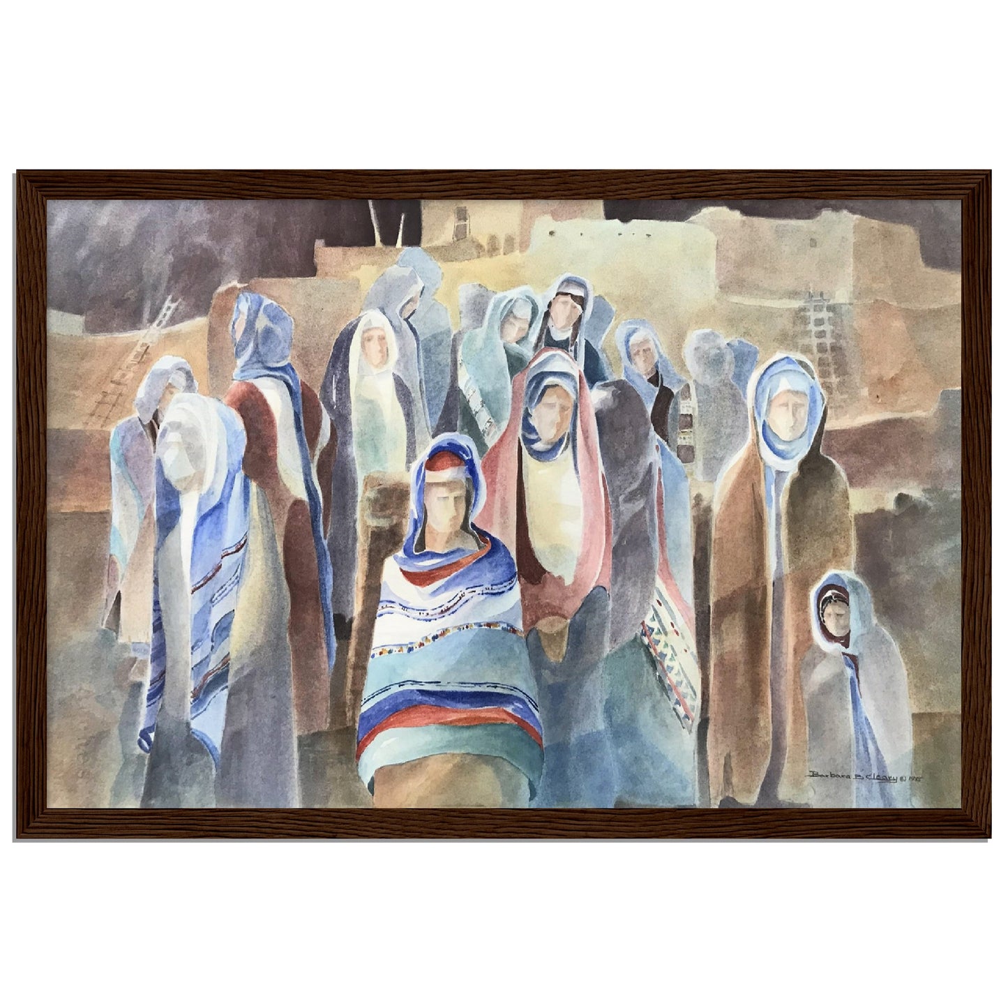 'Pueblo People' Southwestern Watercolor I 12x18 inch Wooden Framed Art Print I Original Artwork by American Artist Barbara Cleary