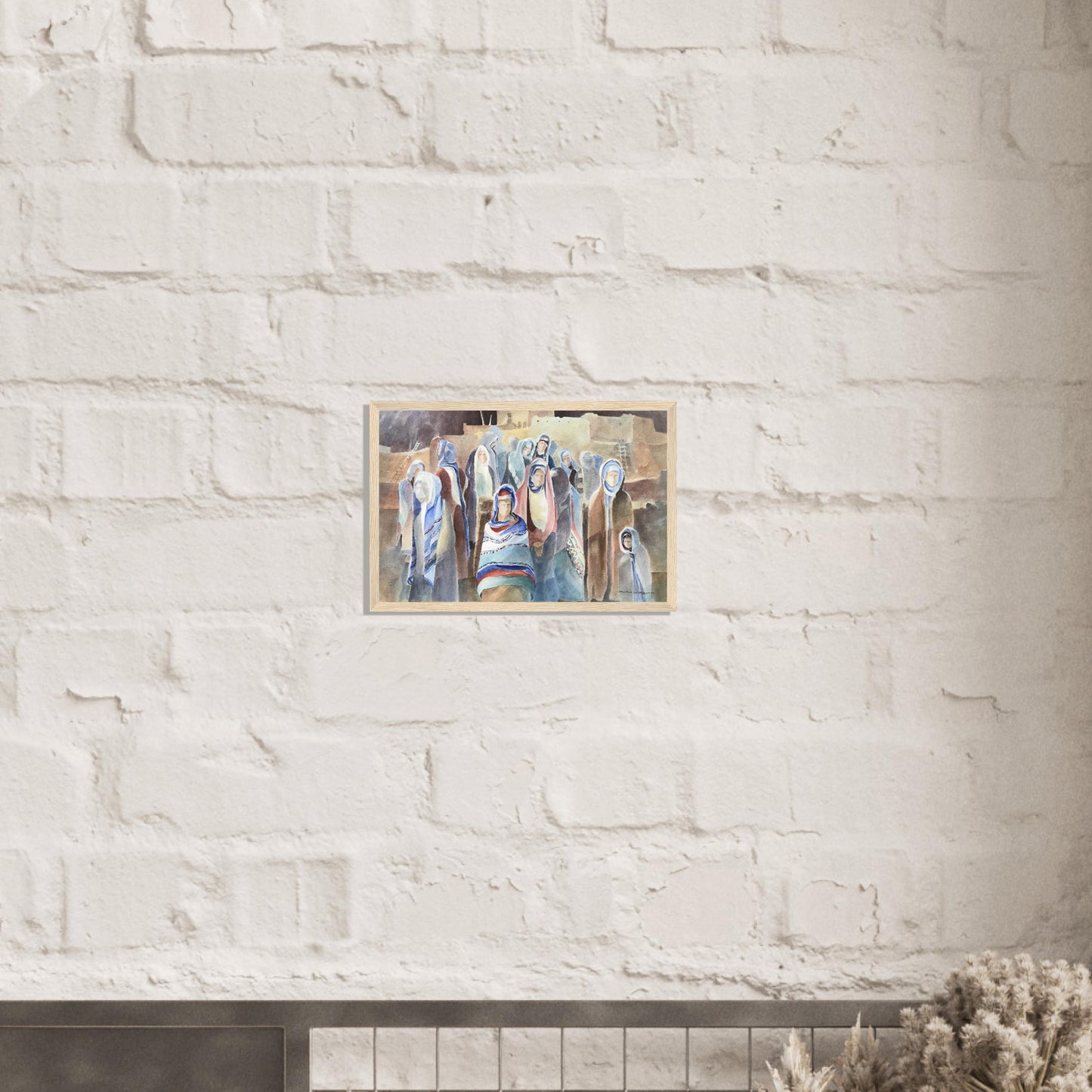'Pueblo People' Southwestern Watercolor I 12x18 inch Wooden Framed Art Print I Original Artwork by American Artist Barbara Cleary