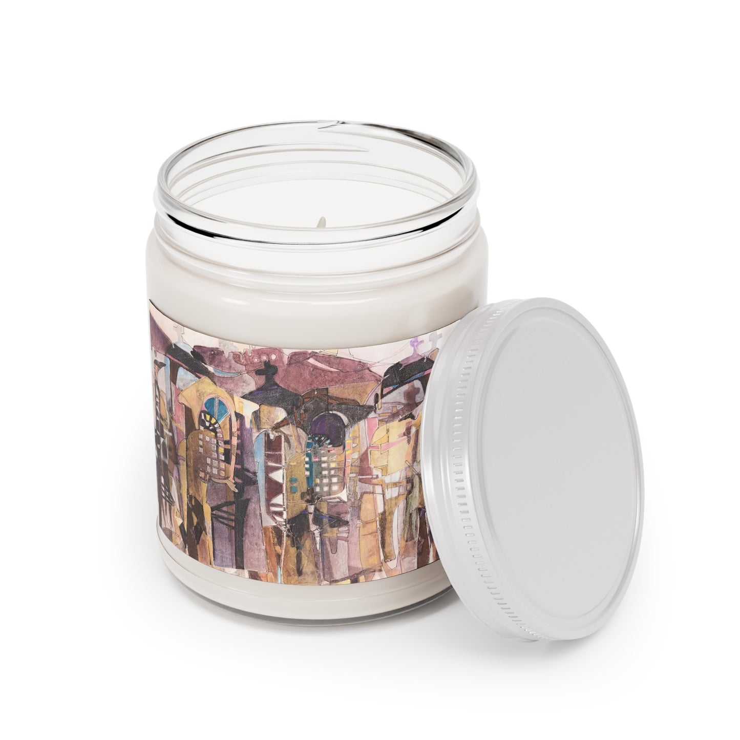 9oz Eco-FriendlyScented or Unscented Soy Wax Candle Jar with 'San Francisco De Asis' Southwestern Artwork by American Artist Barbara Cleary