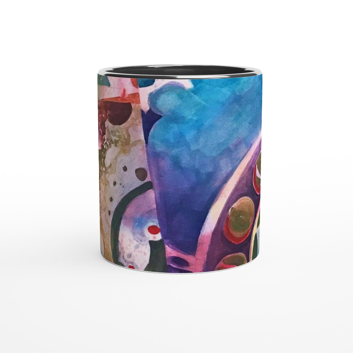 11oz White Ceramic Mug with Color Inside | Coffee Cup with 'Kaleidoscope' Abstract Artwork by American Artist Barbara Cleary