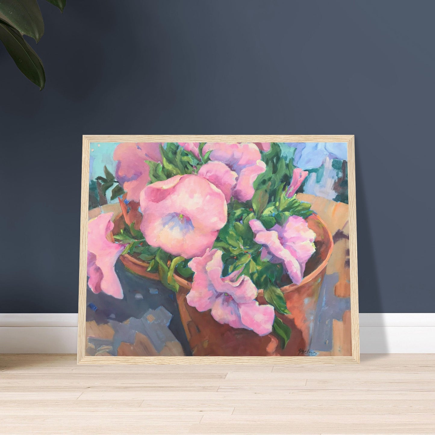 'Pink Petals in Bloom' Floral | 16x20 inch Wooden Framed Art Print | Original Artwork by American Artist Barbara Cleary