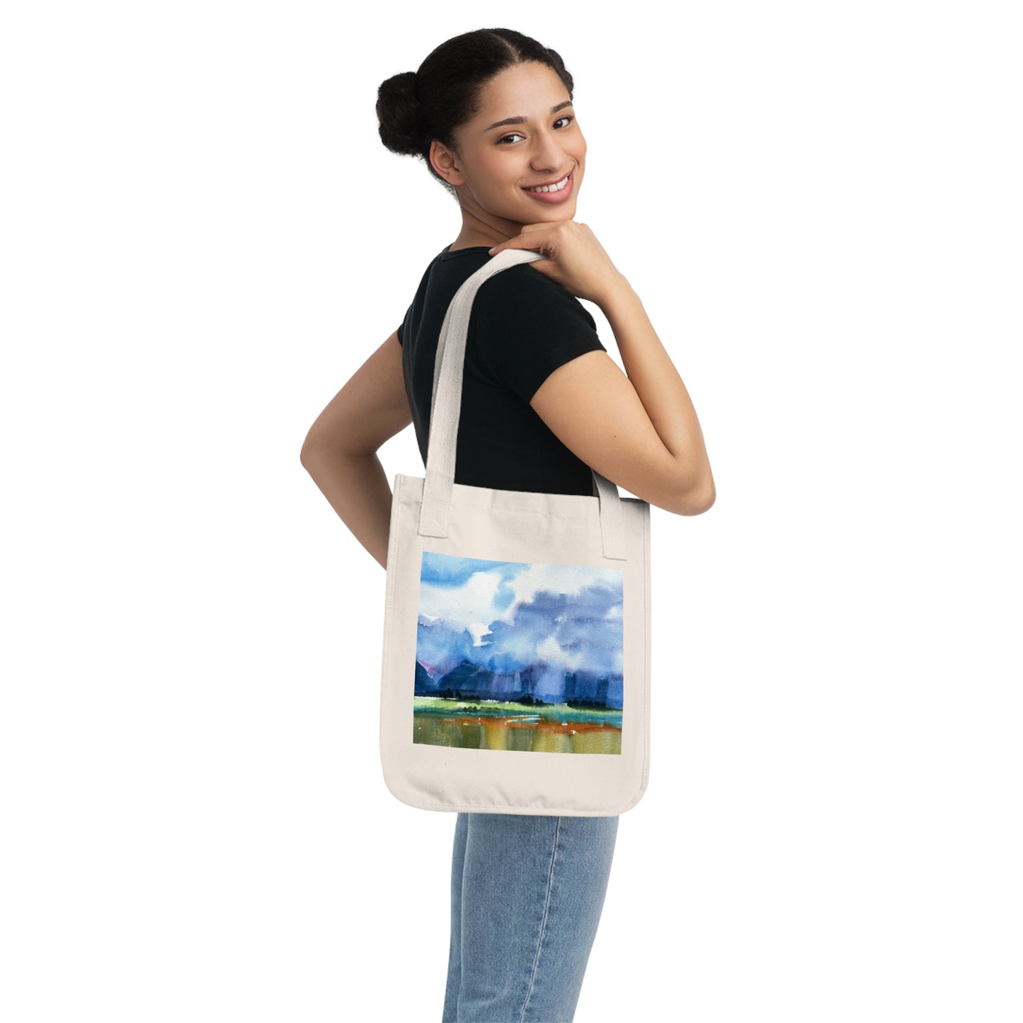 Organic Tote Bag with 'Tranquil Mountain View 4' Original Fine Art by American Artist Barbara Cleary