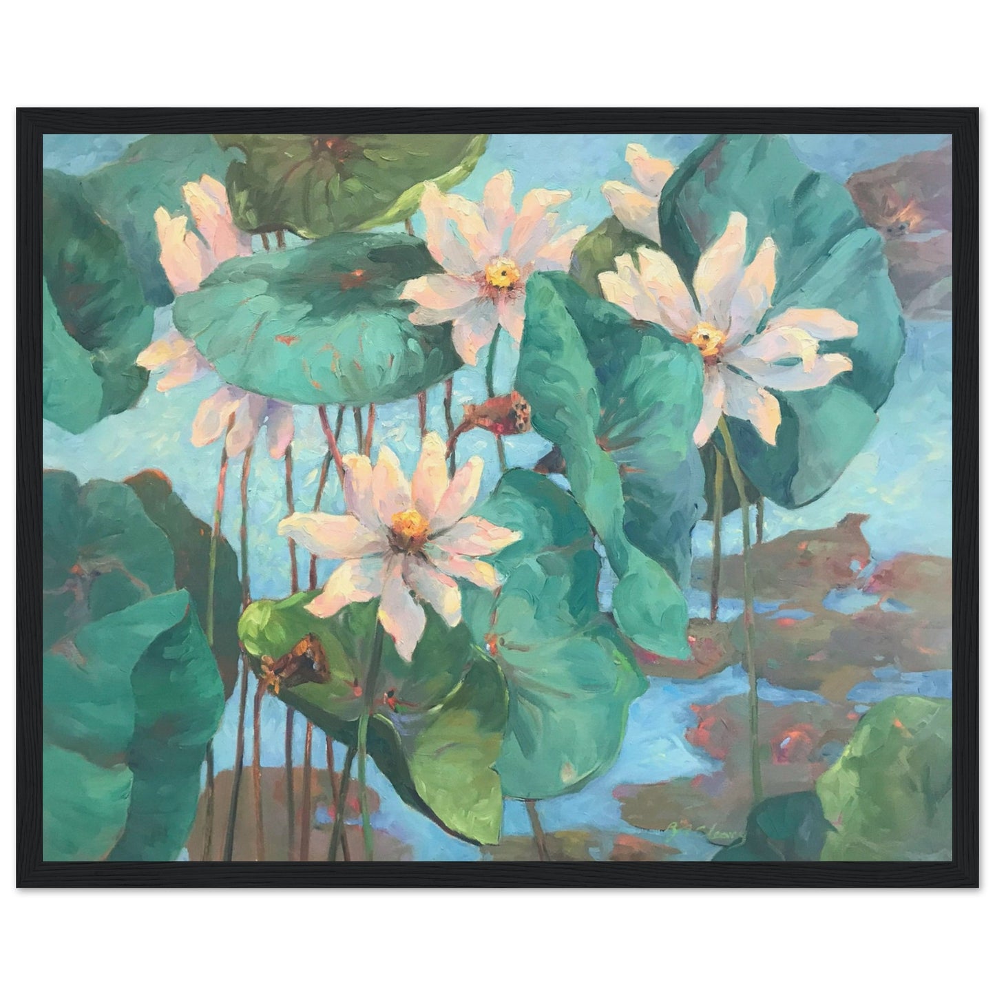"Lily Pads" Floral Wooden Framed 16x20 Art Print by Barbara Cleary Designs