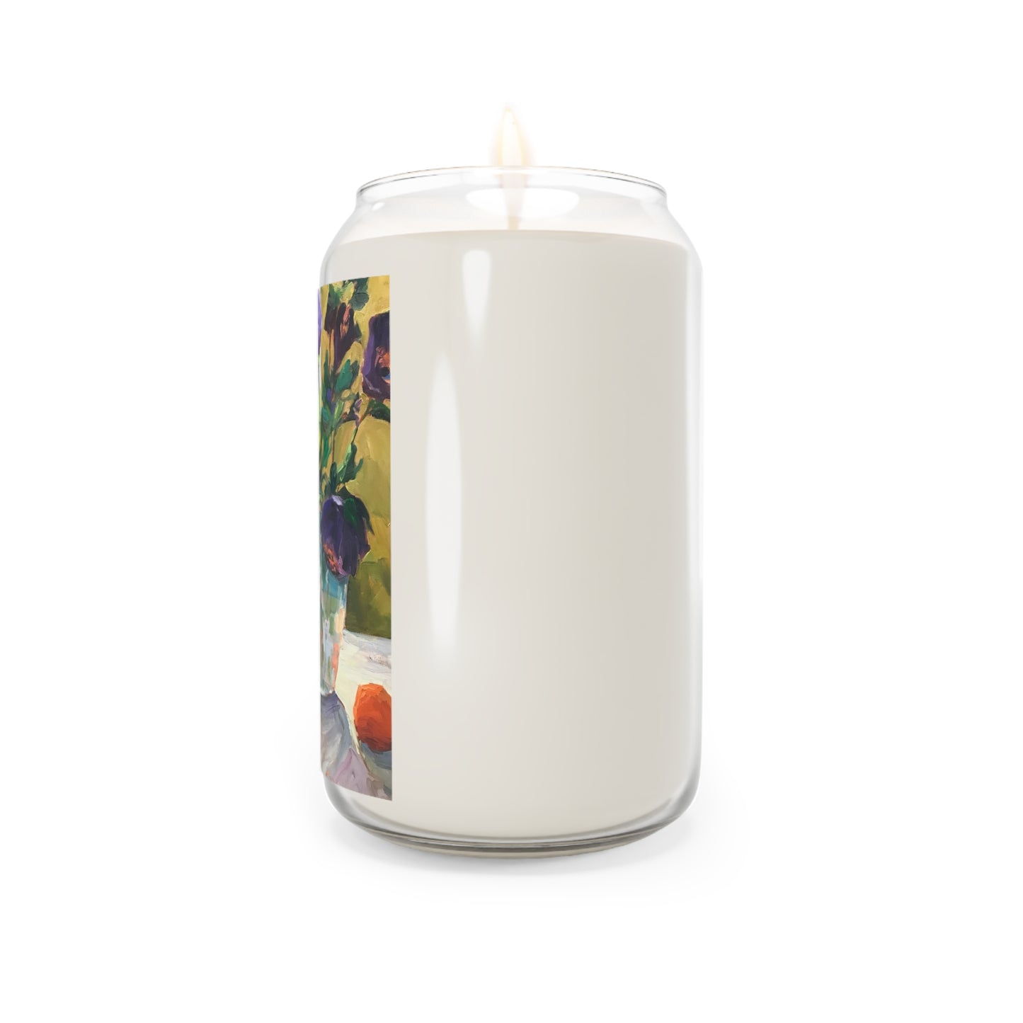 13.75oz Eco-Friendly Scented or Unscented Soy Wax Candle Jar with 'Purple Flowers' Floral Artwork by American Artist Barbara Cleary